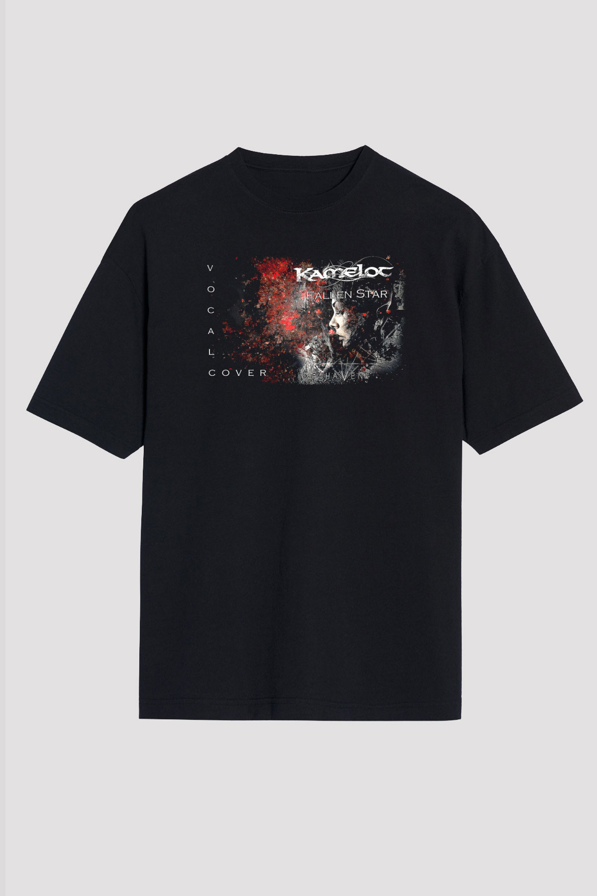 Kamelot Baskılı Unisex Siyah Oversize Tişört - Tshirt