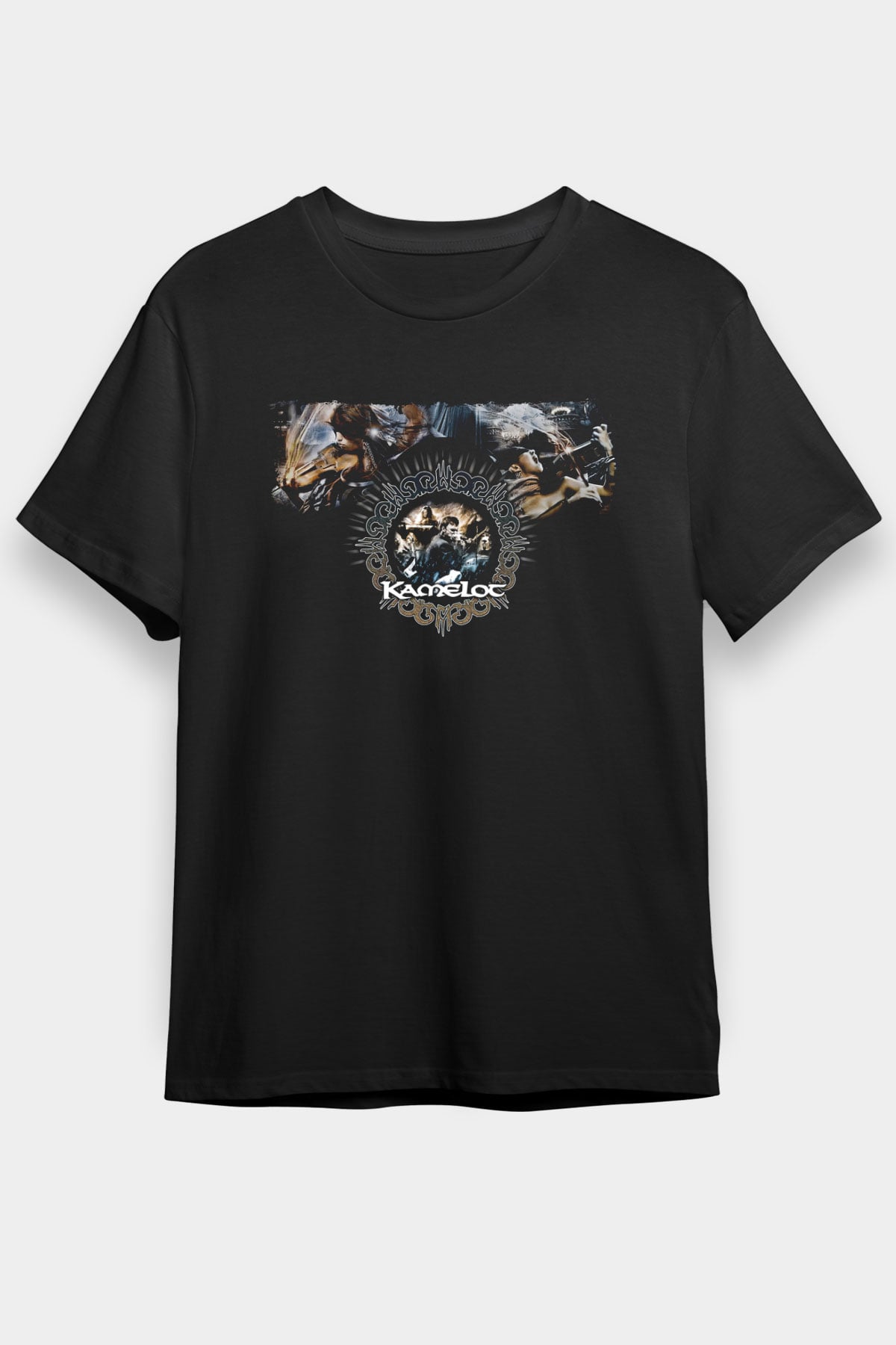 Kamelot Baskılı Unisex Siyah Tişört - Tshirt