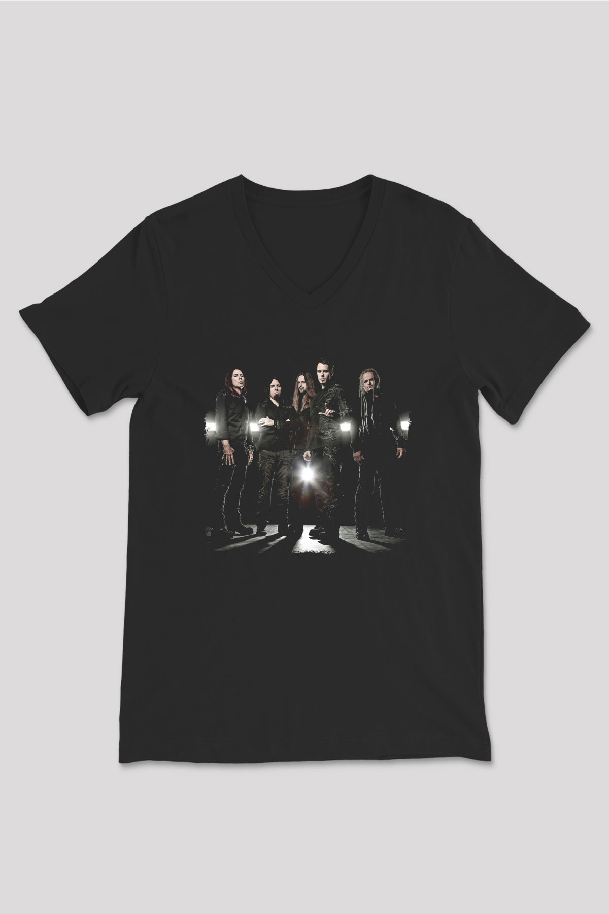 Kamelot Baskılı Unisex Siyah V Yaka Tişört - Tshirt
