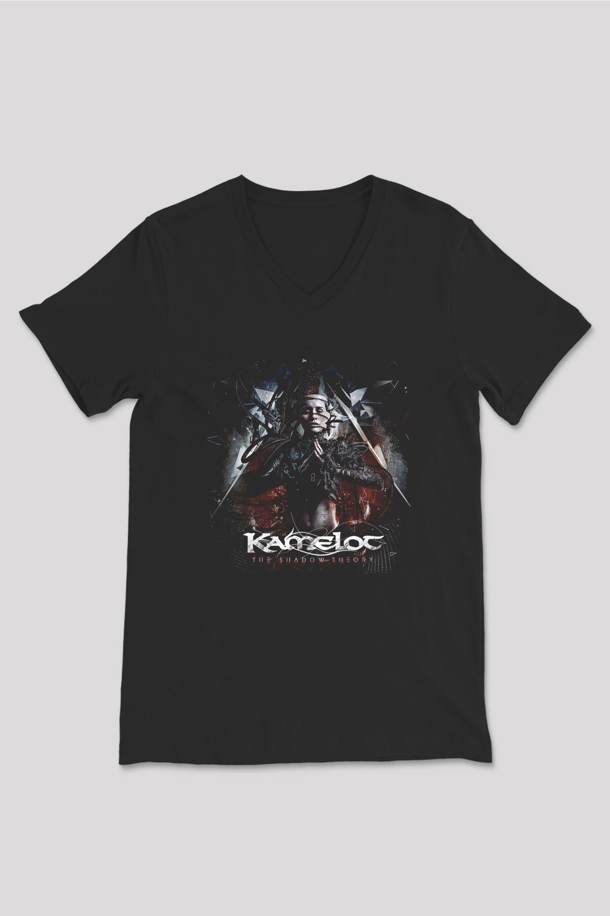 Kamelot Baskılı Unisex Siyah V Yaka Tişört - Tshirt