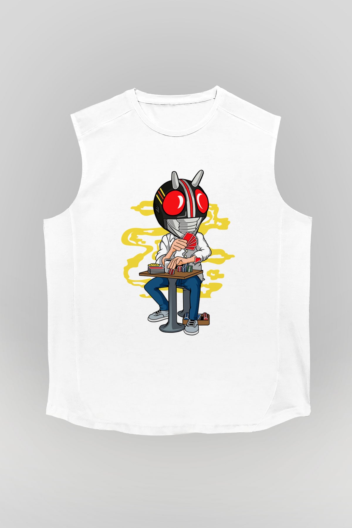 Kamen Gambler Baskılı Unisex Beyaz Kolsuz Tişört