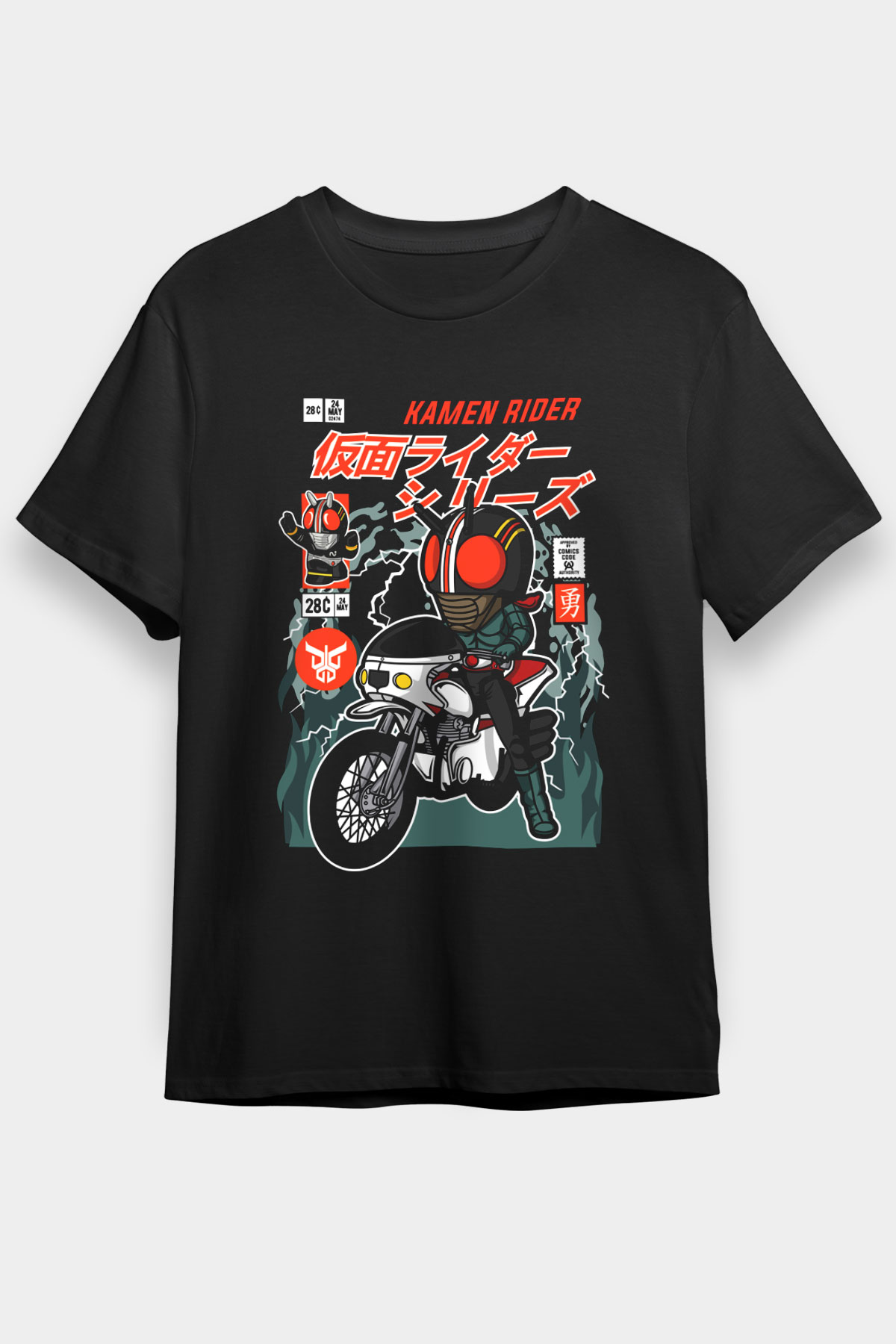 Kamen Motorider Baskılı Unisex Siyah Tişört