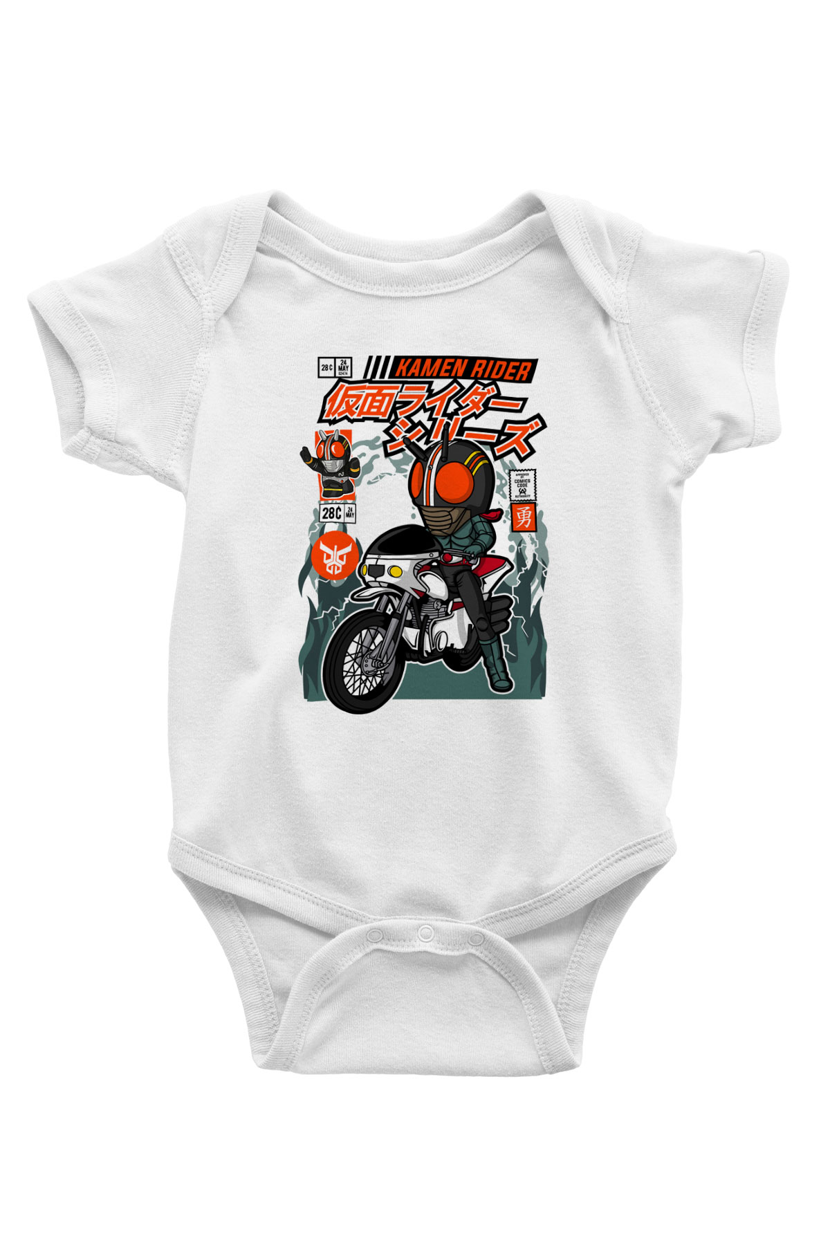 Kamen Rider Baskılı Unisex Beyaz Bebek Body - Zıbın