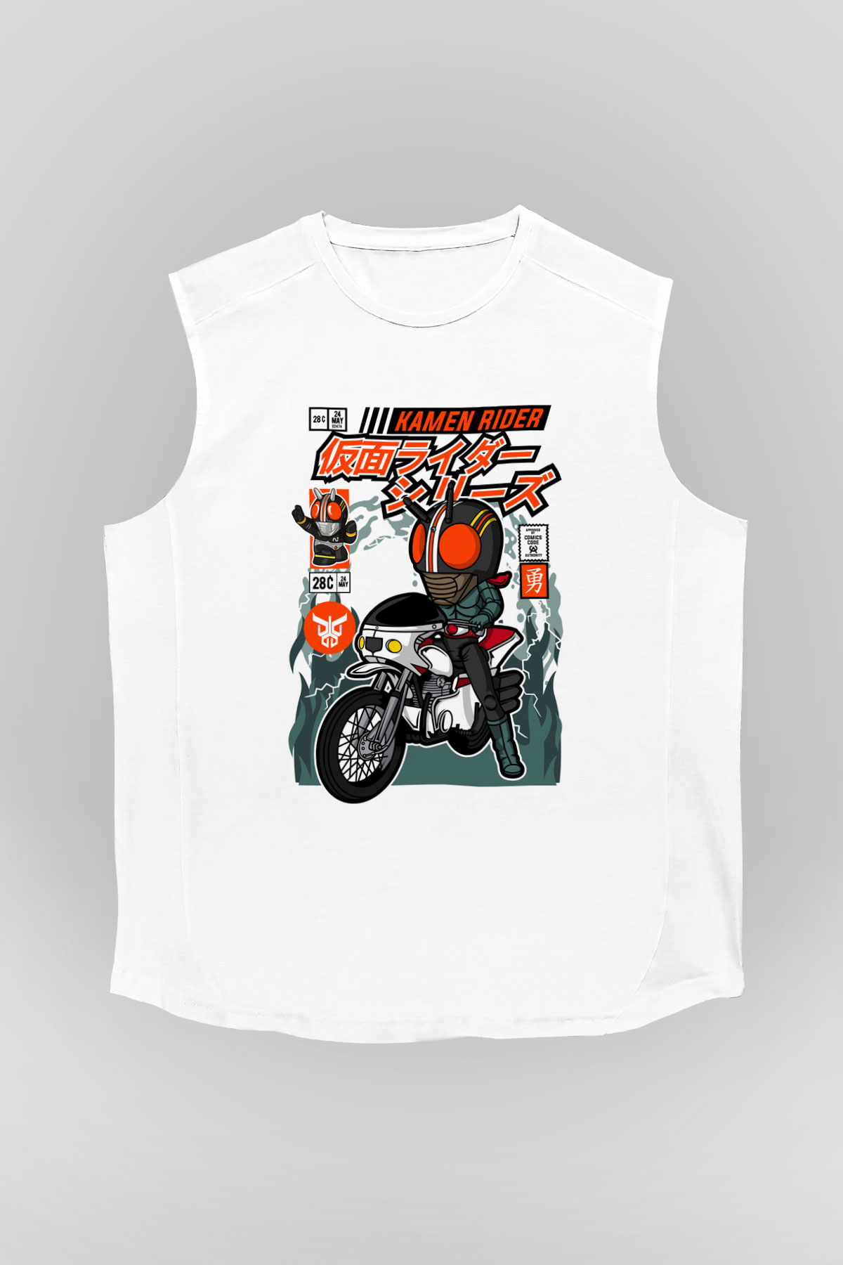 Kamen Rider Baskılı Unisex Beyaz Kolsuz Tişört
