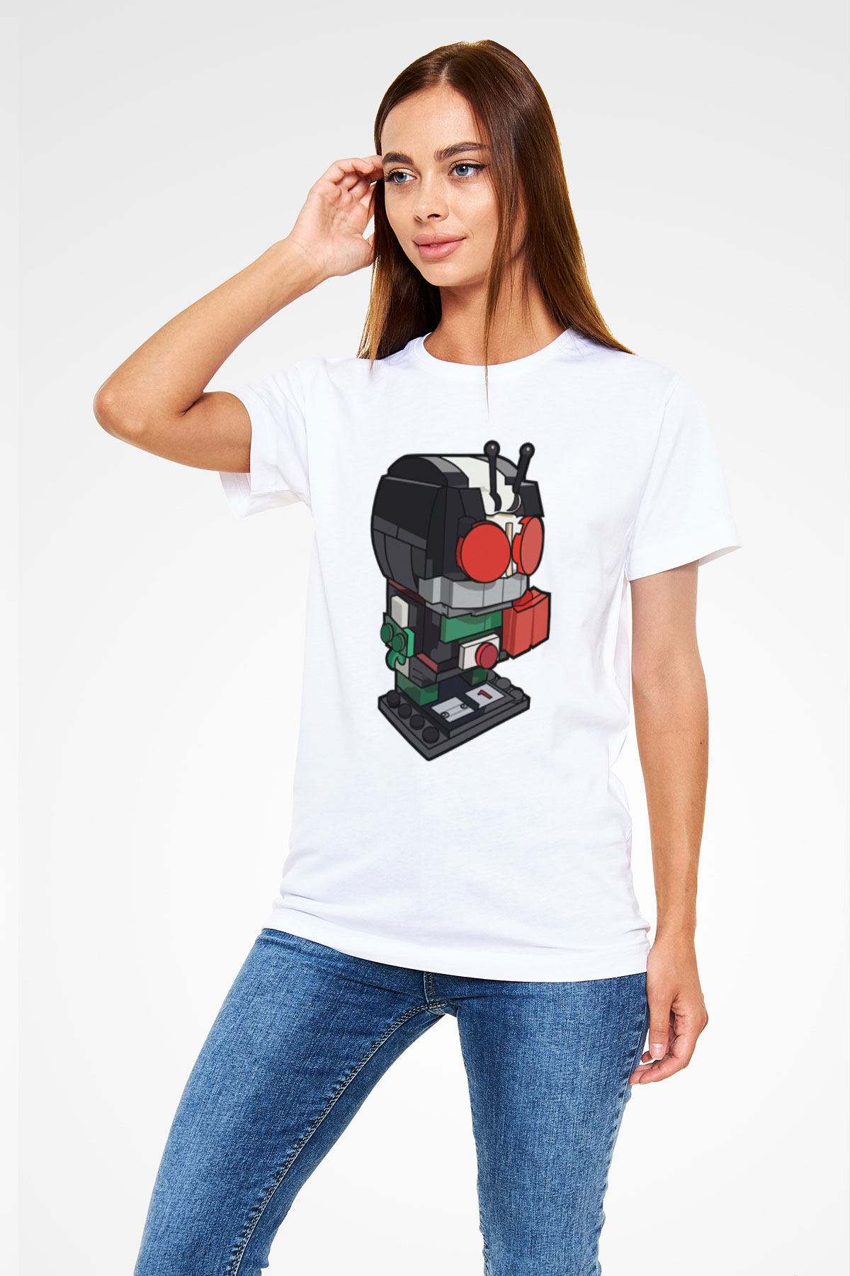 Kamen Rider Lego Baskılı Beyaz Unisex Tişört