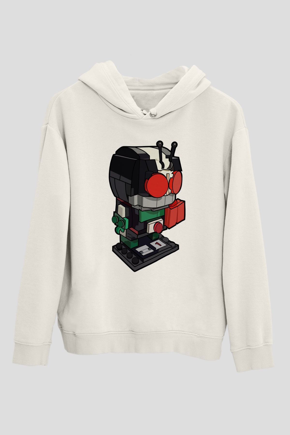 Kamen Rider Lego Baskılı Beyaz Unisex Hoodie