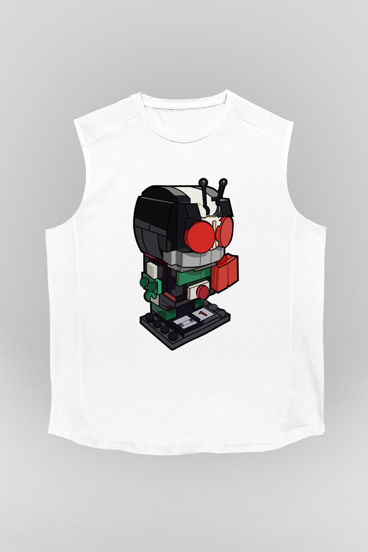 Kamen Rider Lego Baskılı Beyaz Unisex Kolsuz Tişört