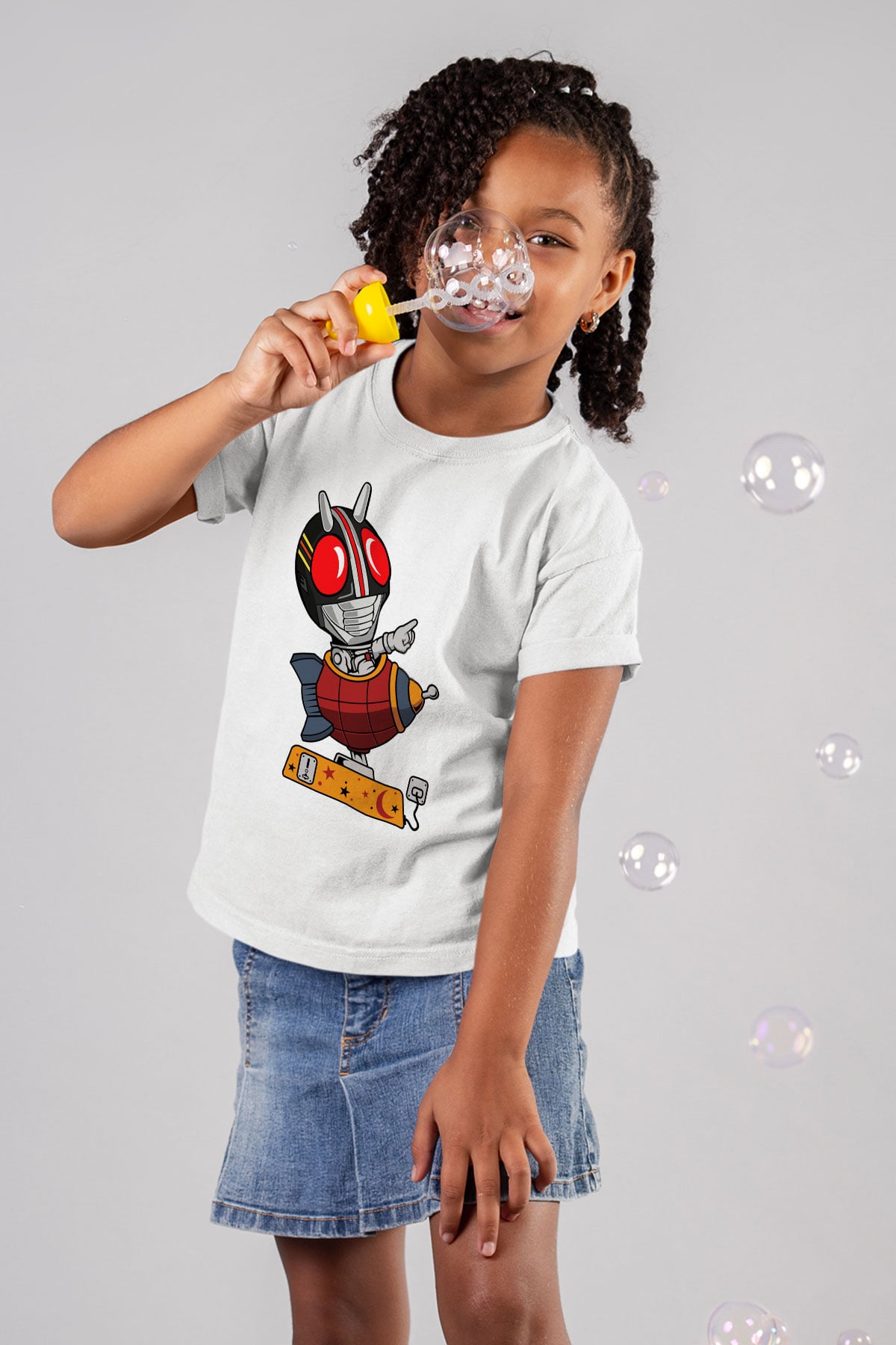 Kamen Rocket Baskılı Beyaz Unisex Çocuk Tişört