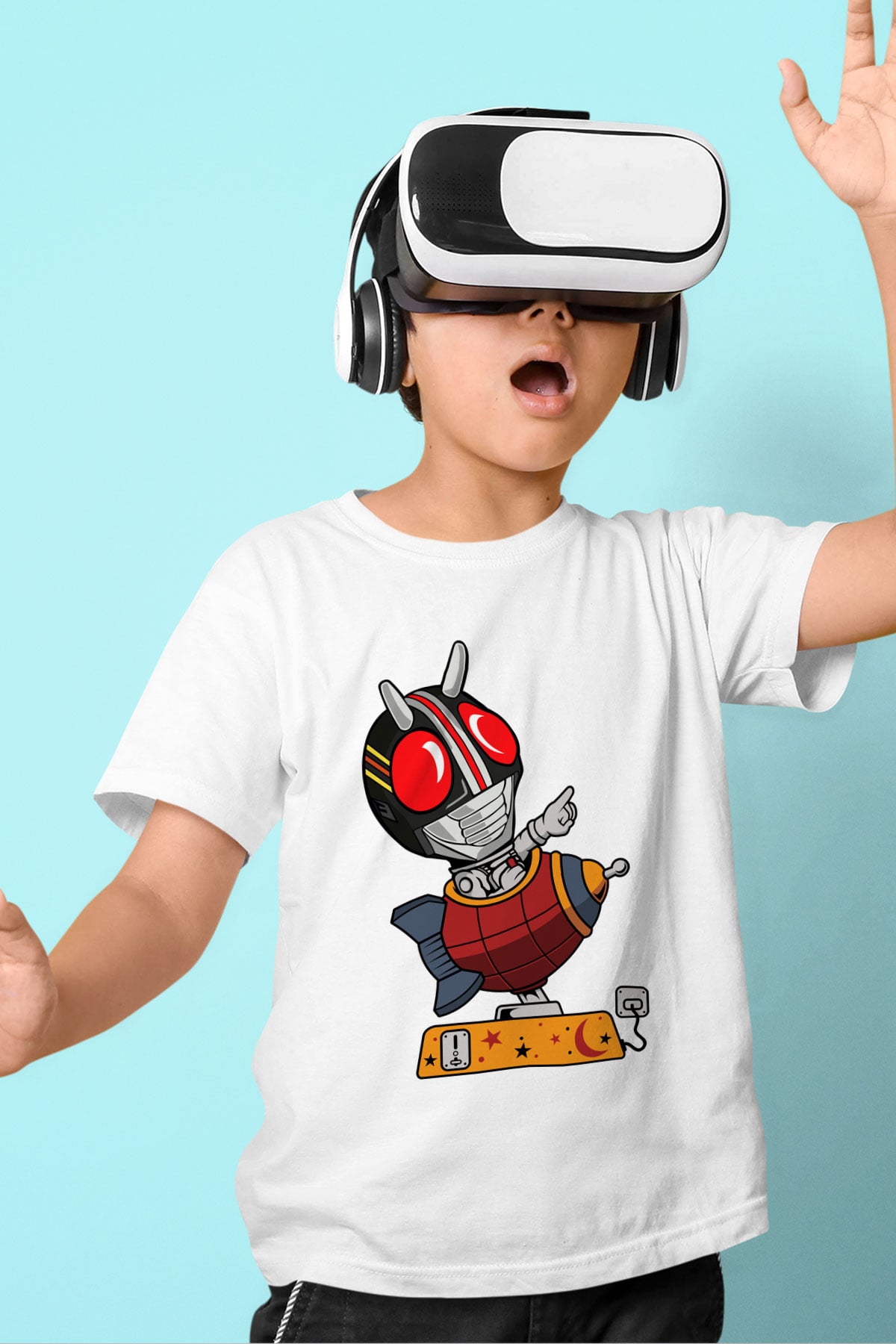 Kamen Rocket Baskılı Beyaz Unisex Çocuk Tişört