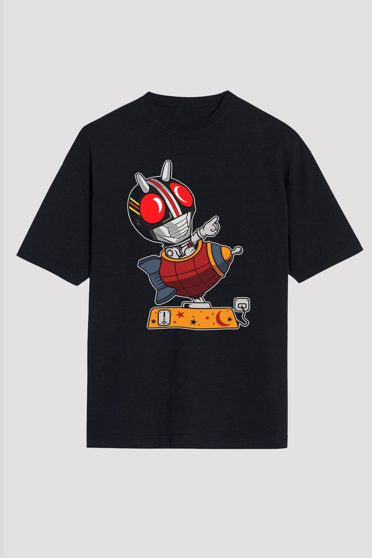 Kamen Rocket Baskılı Siyah Unisex Oversize Tişört