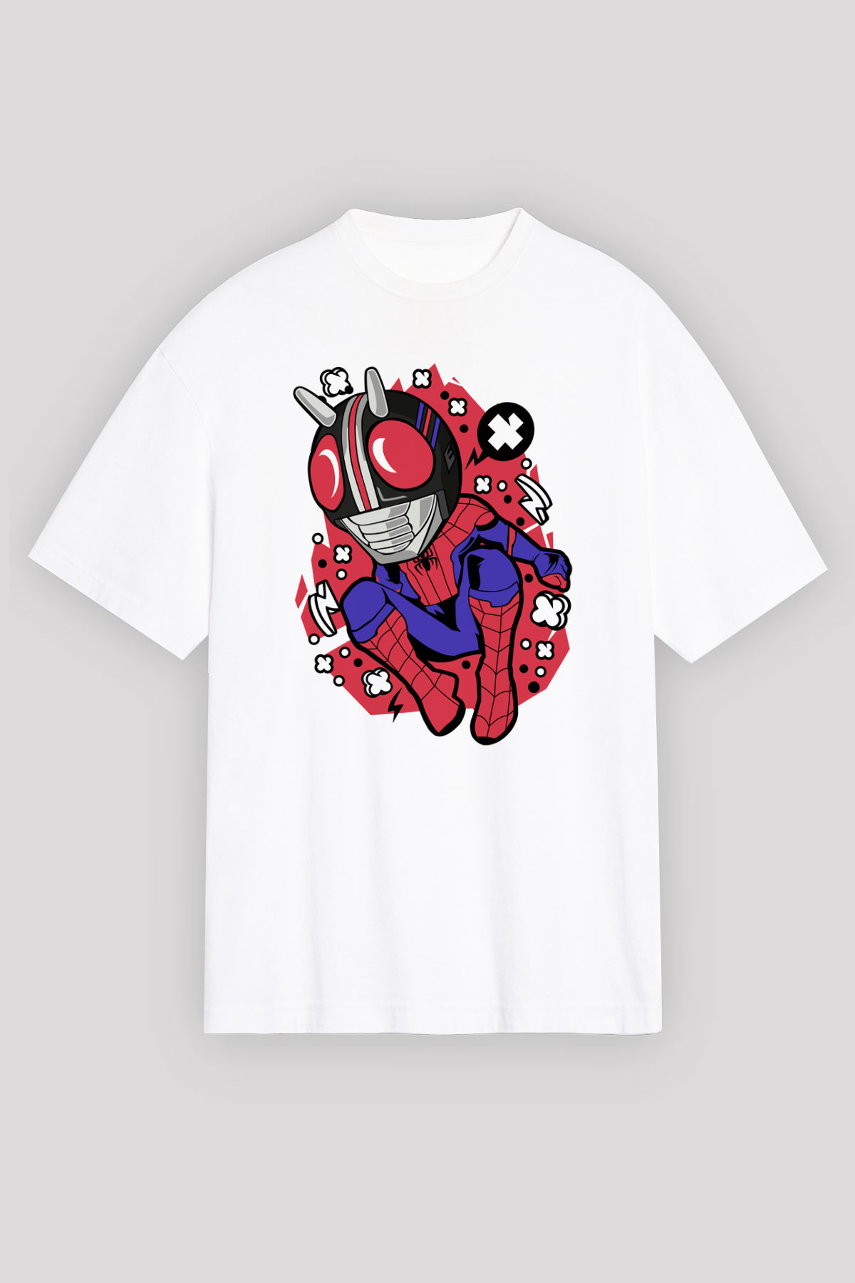 Kamen Spider Baskılı Beyaz Unisex Oversize Tişört