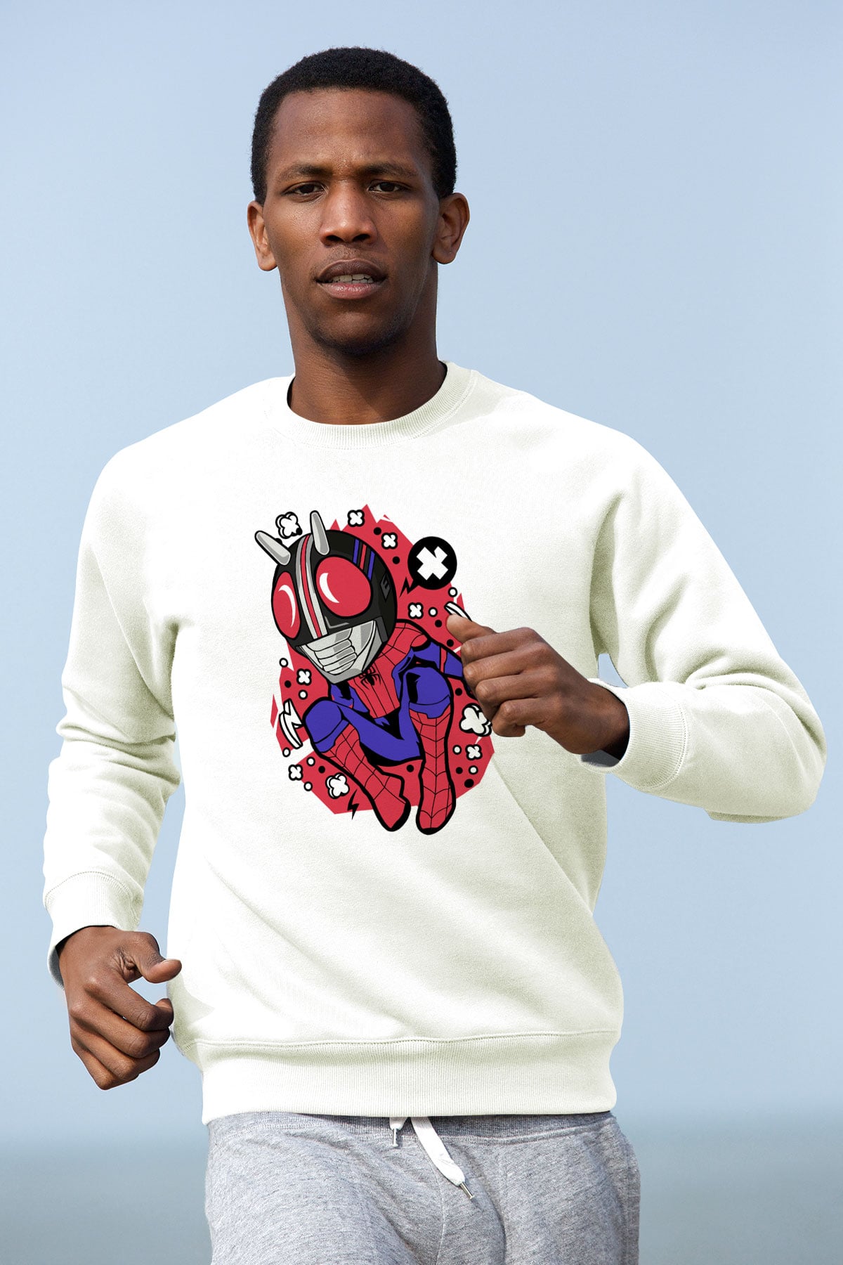 Kamen Spider Baskılı Beyaz Unisex Sweatshirt