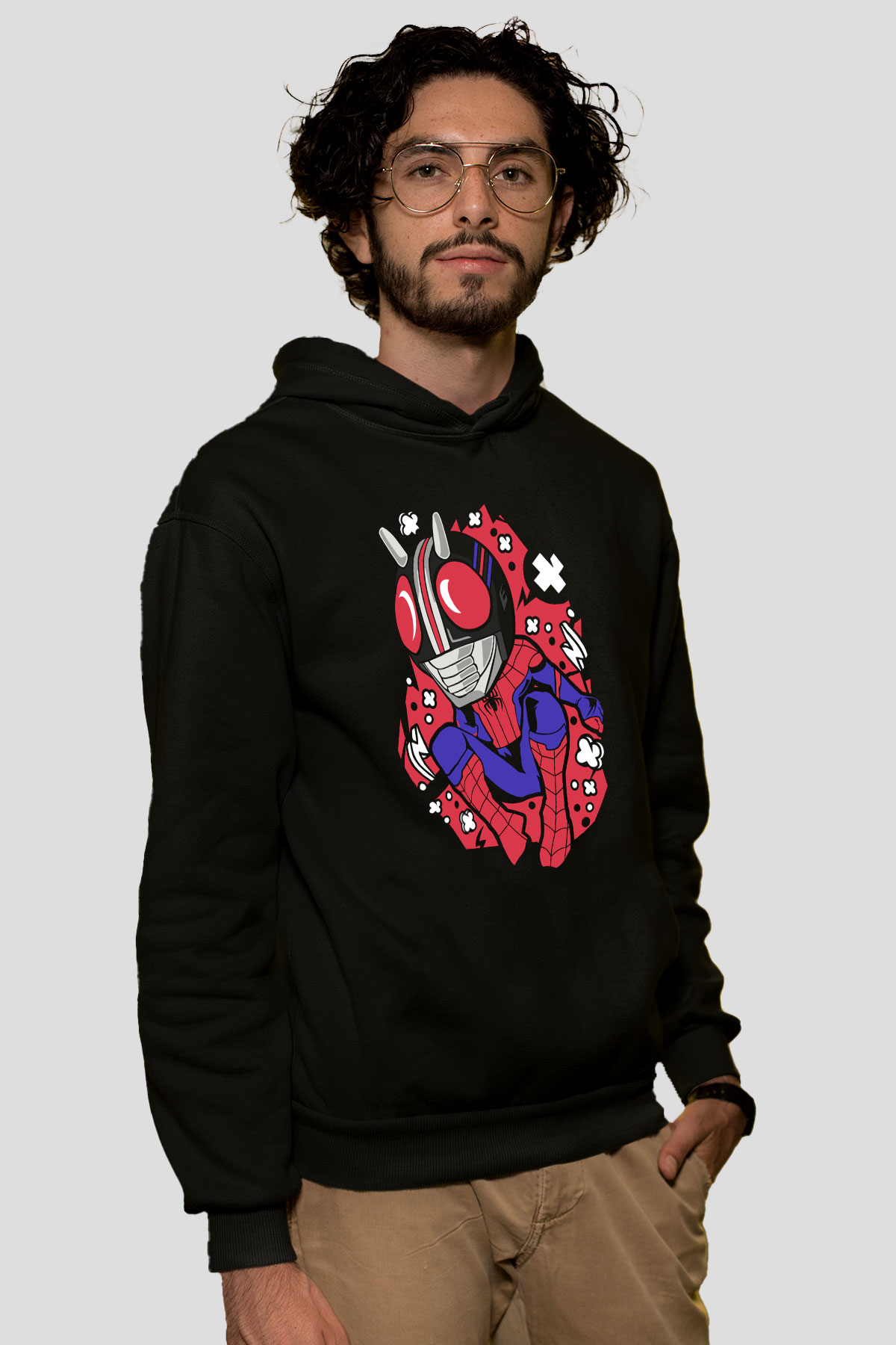 Kamen Spider Baskılı Siyah Unisex Hoodie