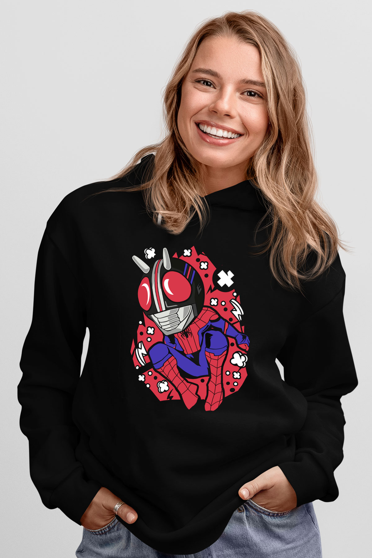 Kamen Spider Baskılı Siyah Unisex Hoodie