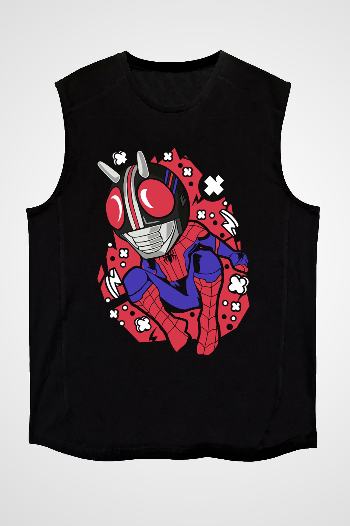 Kamen Spider Baskılı Siyah Unisex Kolsuz Tişört