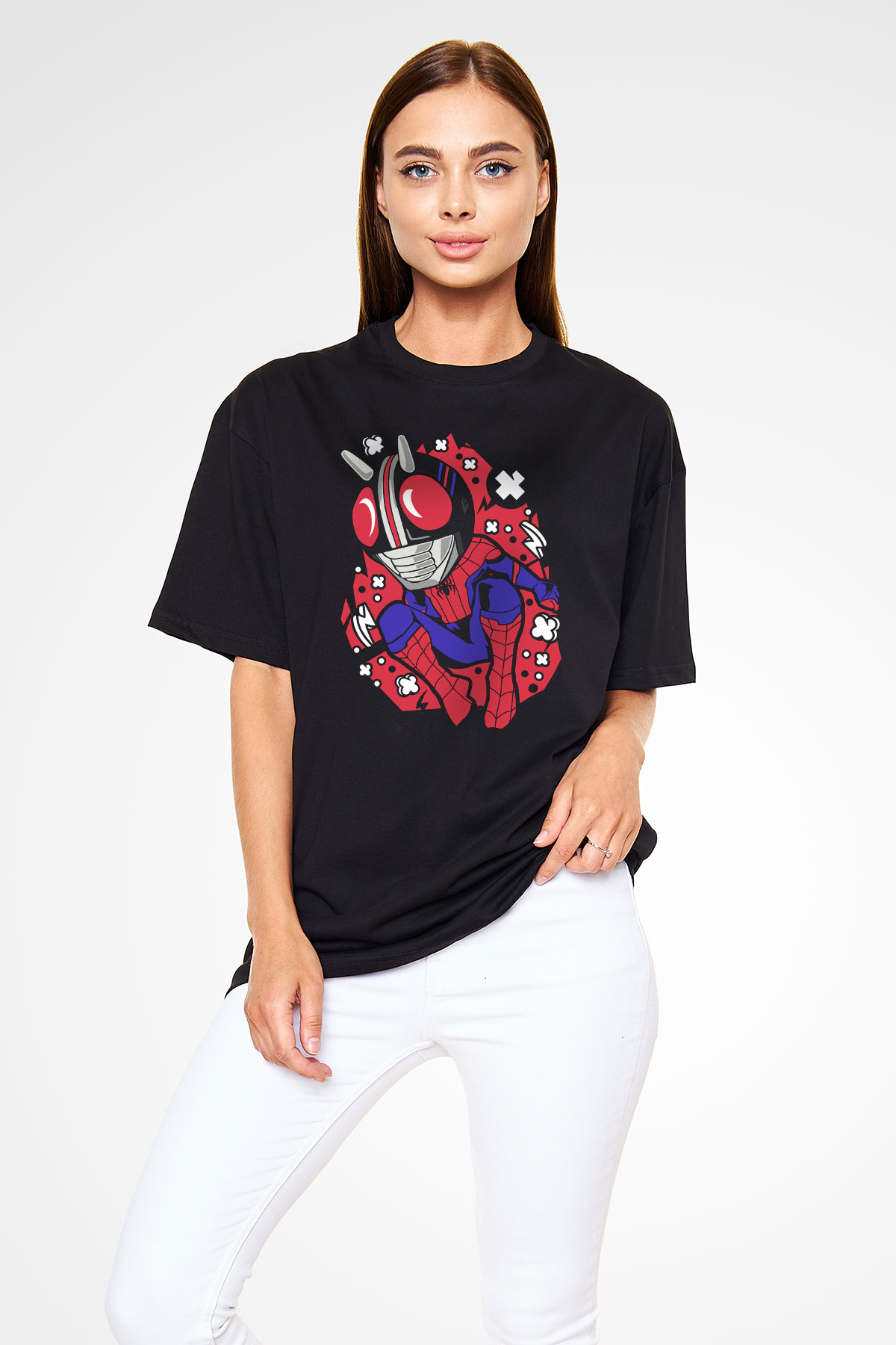Kamen Spider Baskılı Siyah Unisex Oversize Tişört