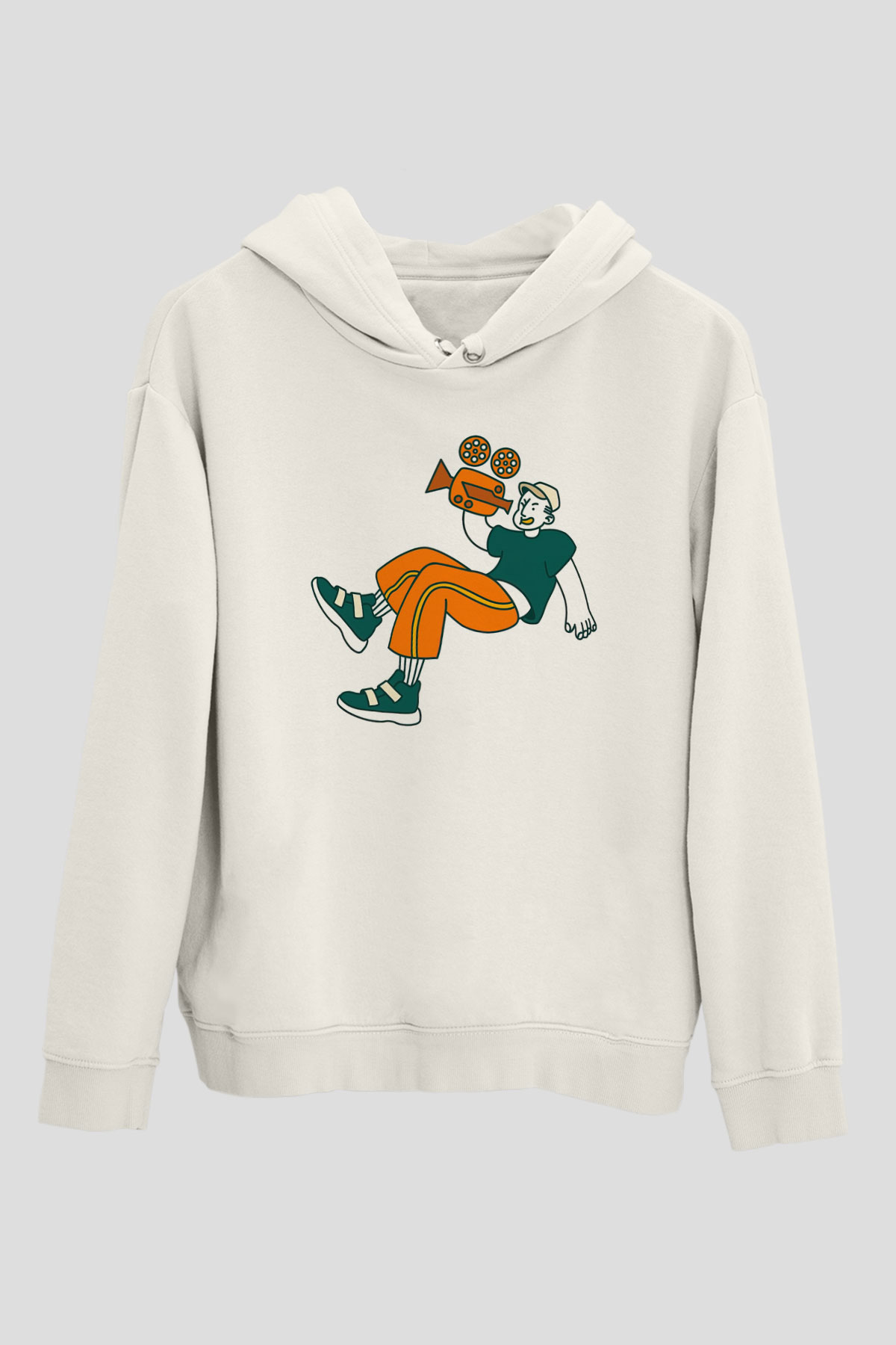 Kameraman Beyaz Unisex Kapüşonlu Sweatshirt