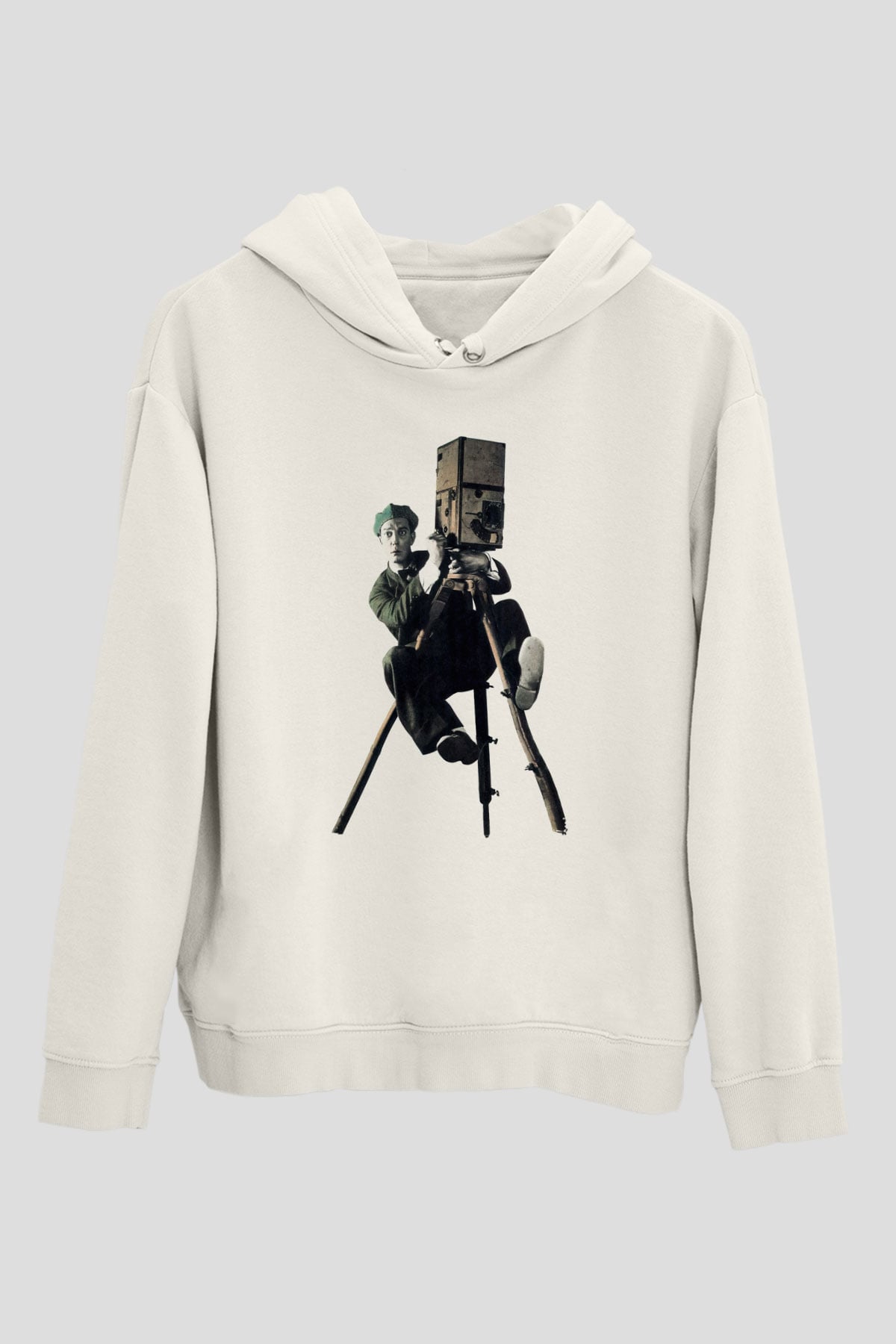 Kameraman Beyaz Unisex Kapüşonlu Sweatshirt