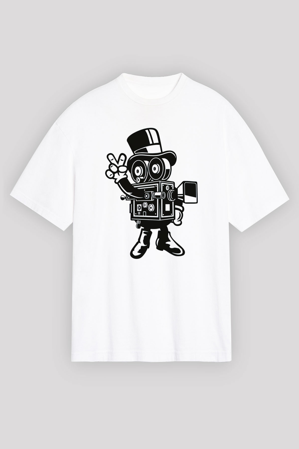 Kameraman Beyaz Oversize Tişört Oversize T-shirt - TişörtFabrikası