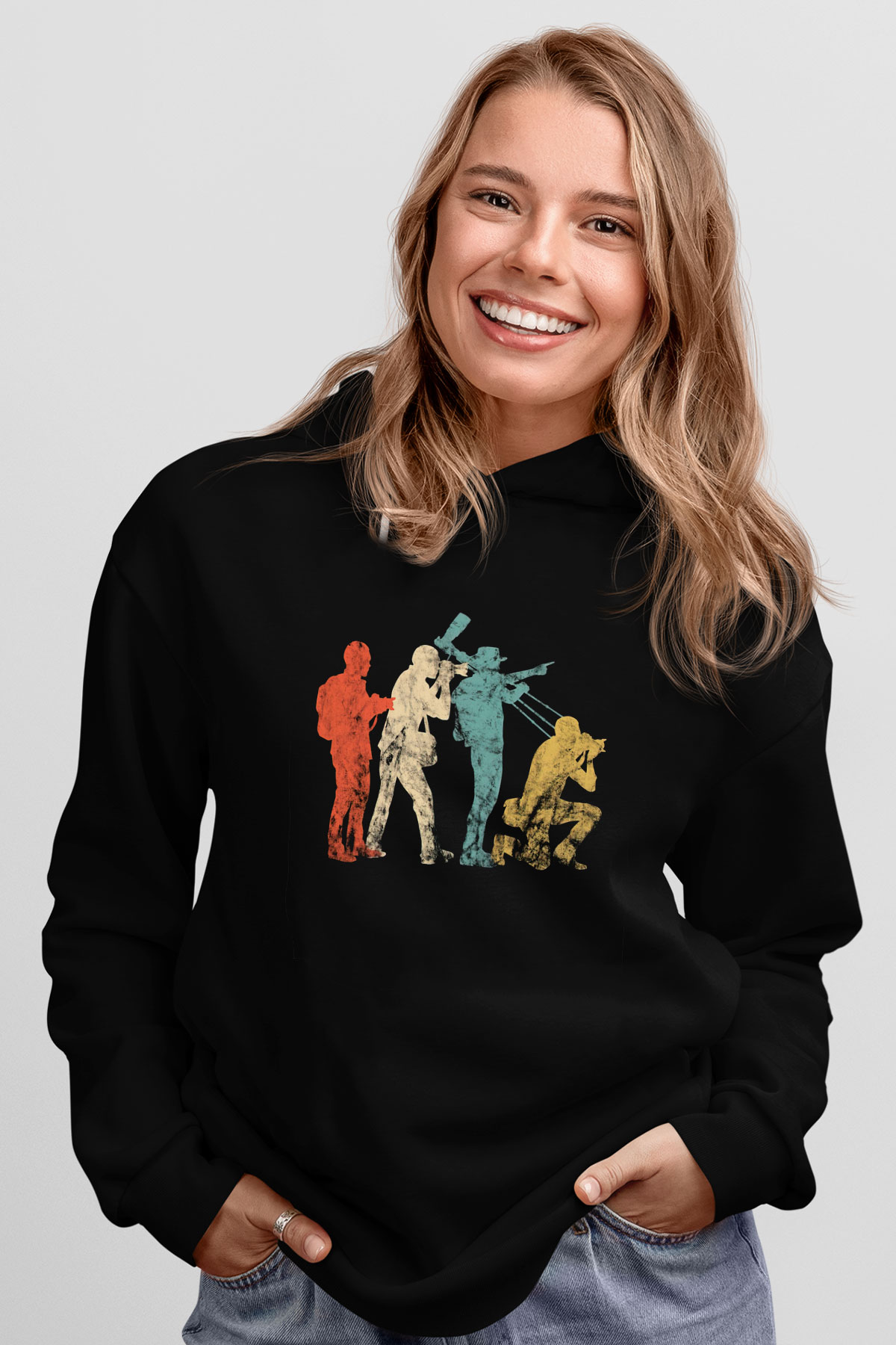 Kameraman Siyah Unisex Kapüşonlu Sweatshirt
