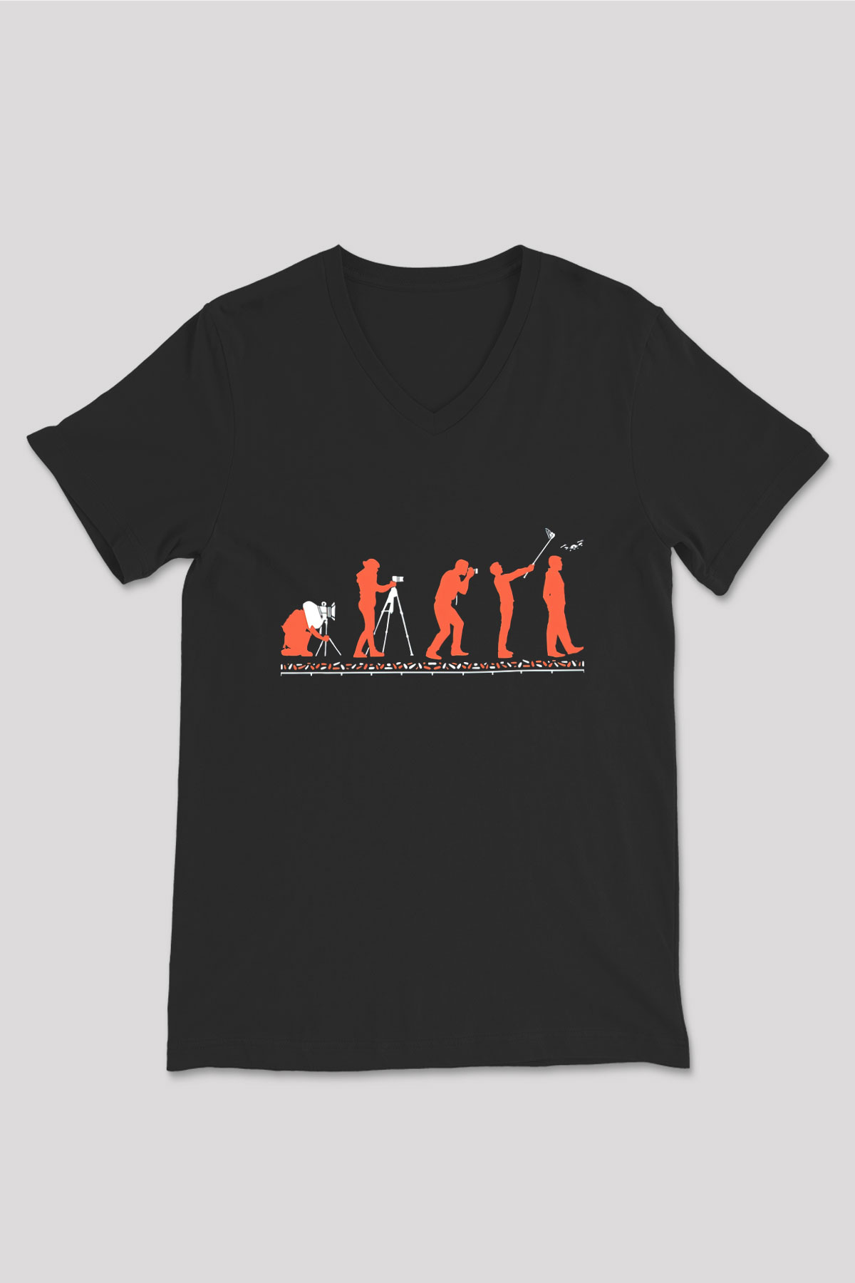 Kameraman Siyah Unisex V Yaka Tişört