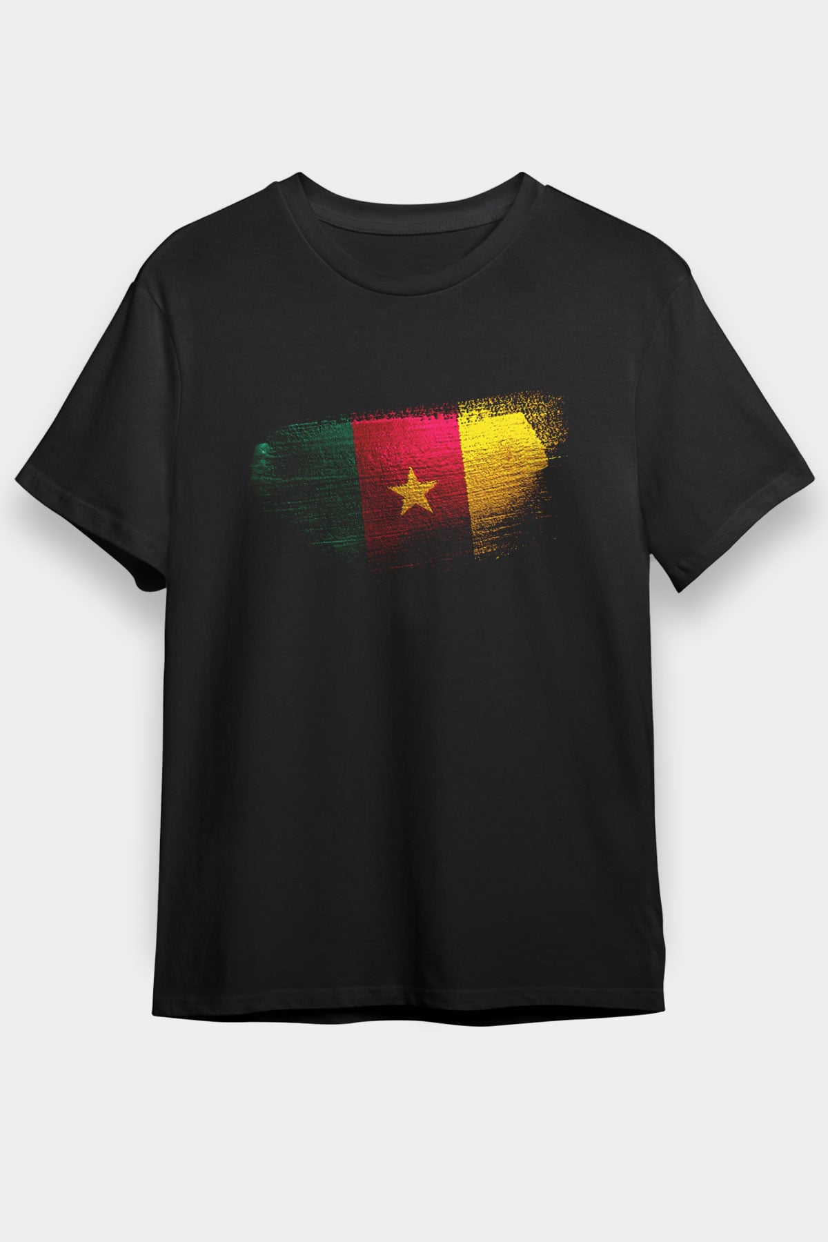 Kamerun - Cameroon Bayrağı Baskılı Unisex Siyah Tişört