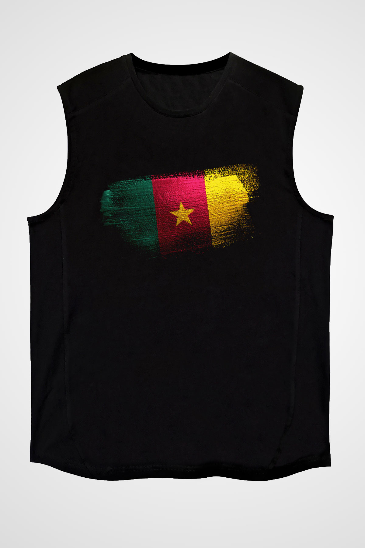 Kamerun - Cameroon Bayrağı Baskılı Unisex Siyah Kolsuz Tişört