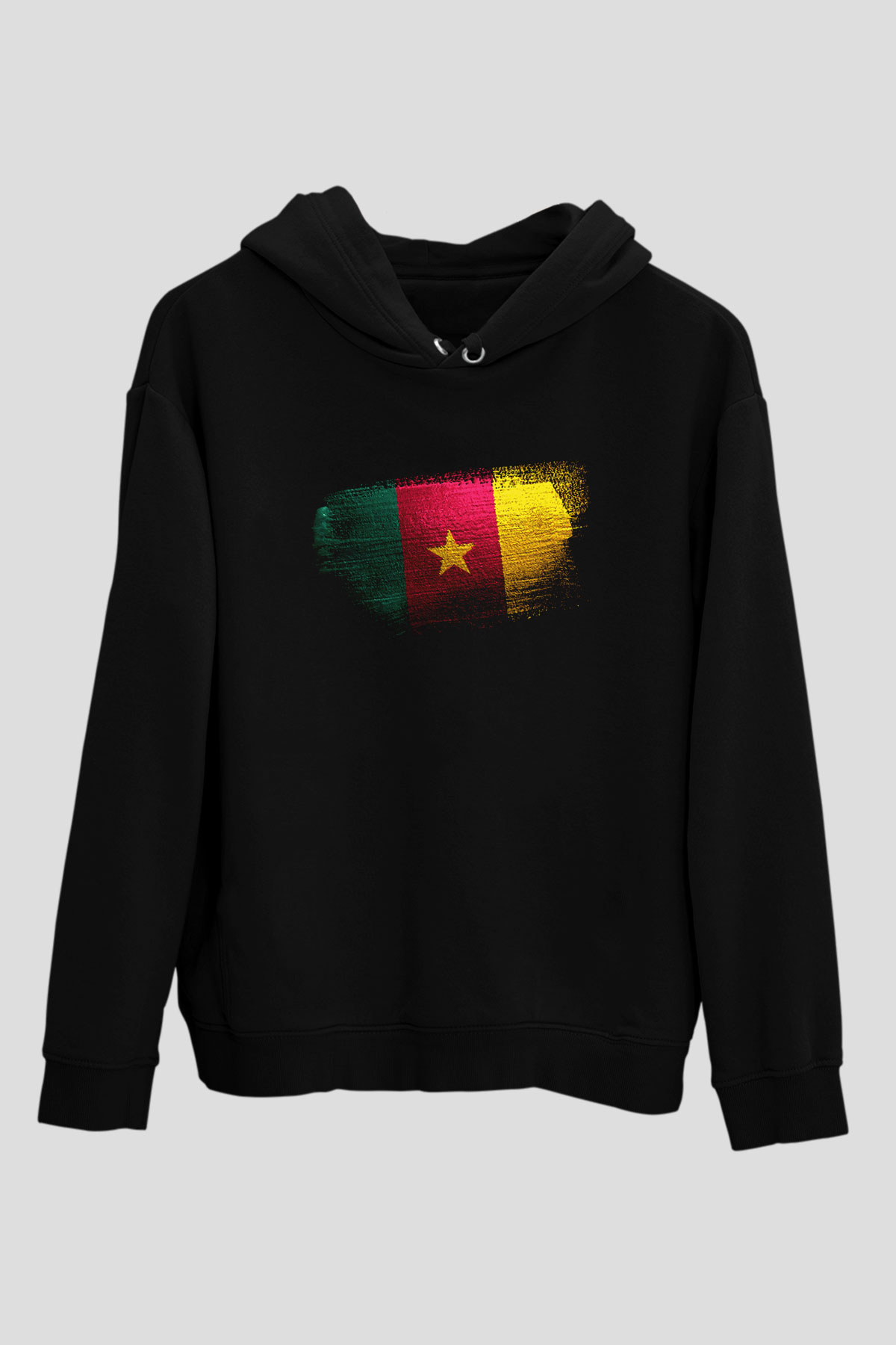 Kamerun - Cameroon Bayrağı Baskılı Unisex Siyah Hoodie