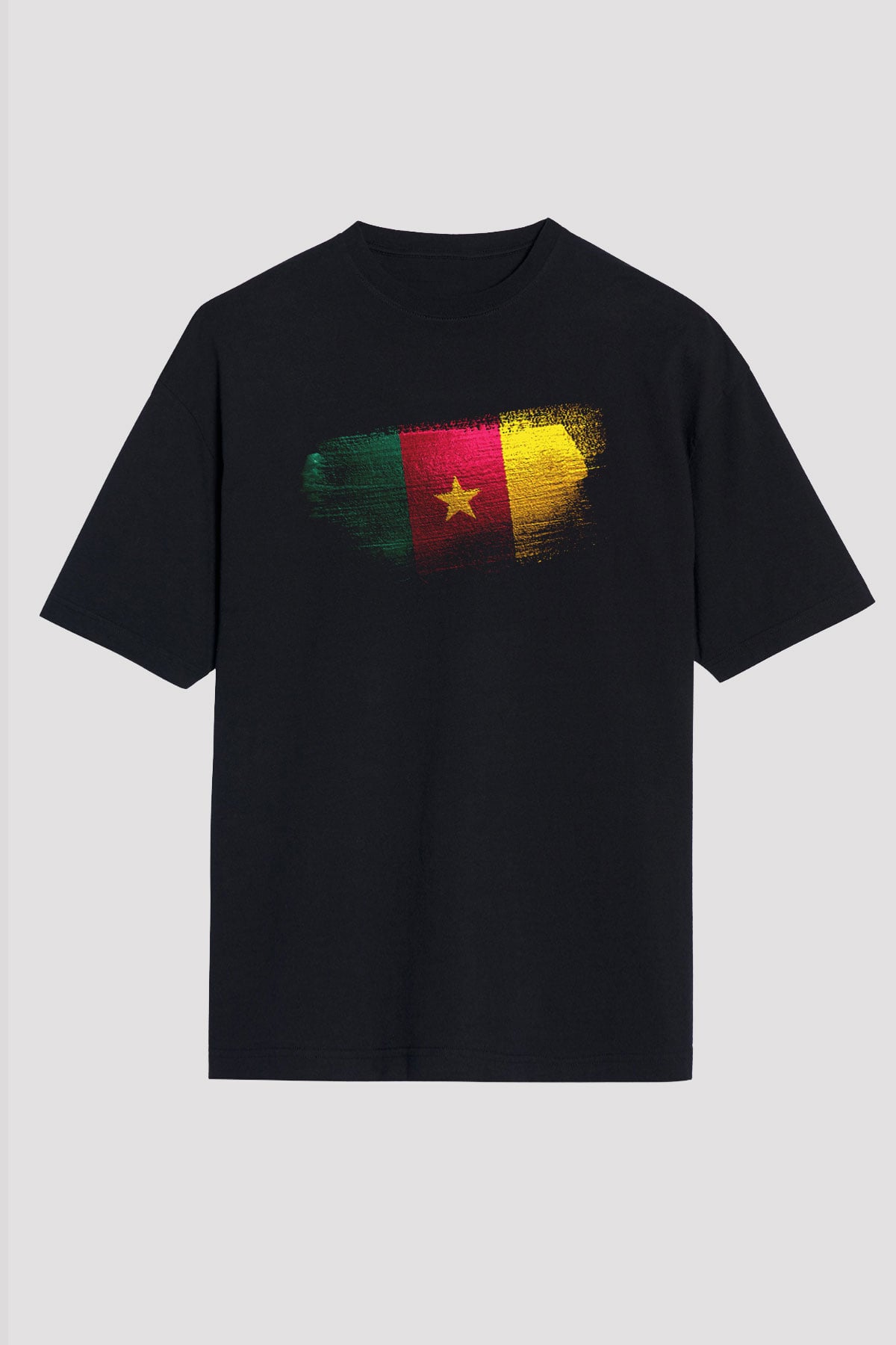 Kamerun - Cameroon Bayrağı Baskılı Unisex Siyah Oversize Tişört