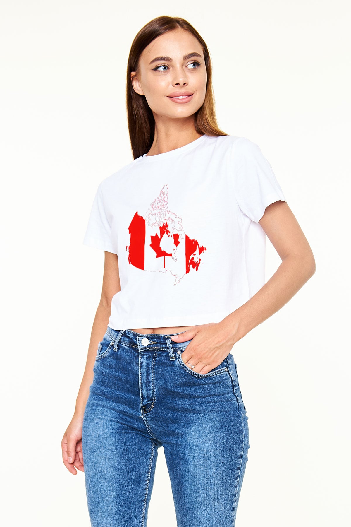 Kanada Beyaz Croptop Tişört