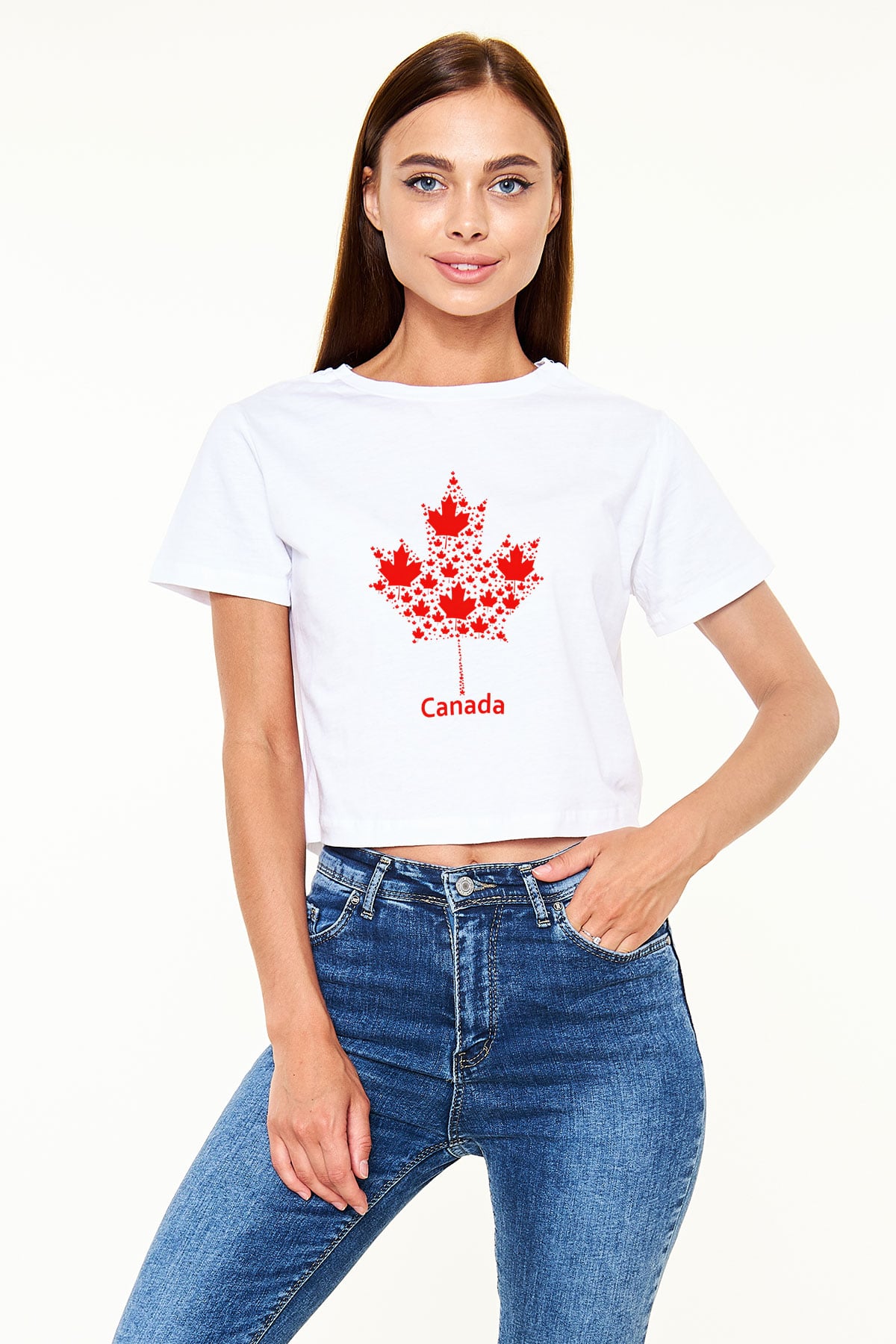 Kanada Beyaz Croptop Tişört