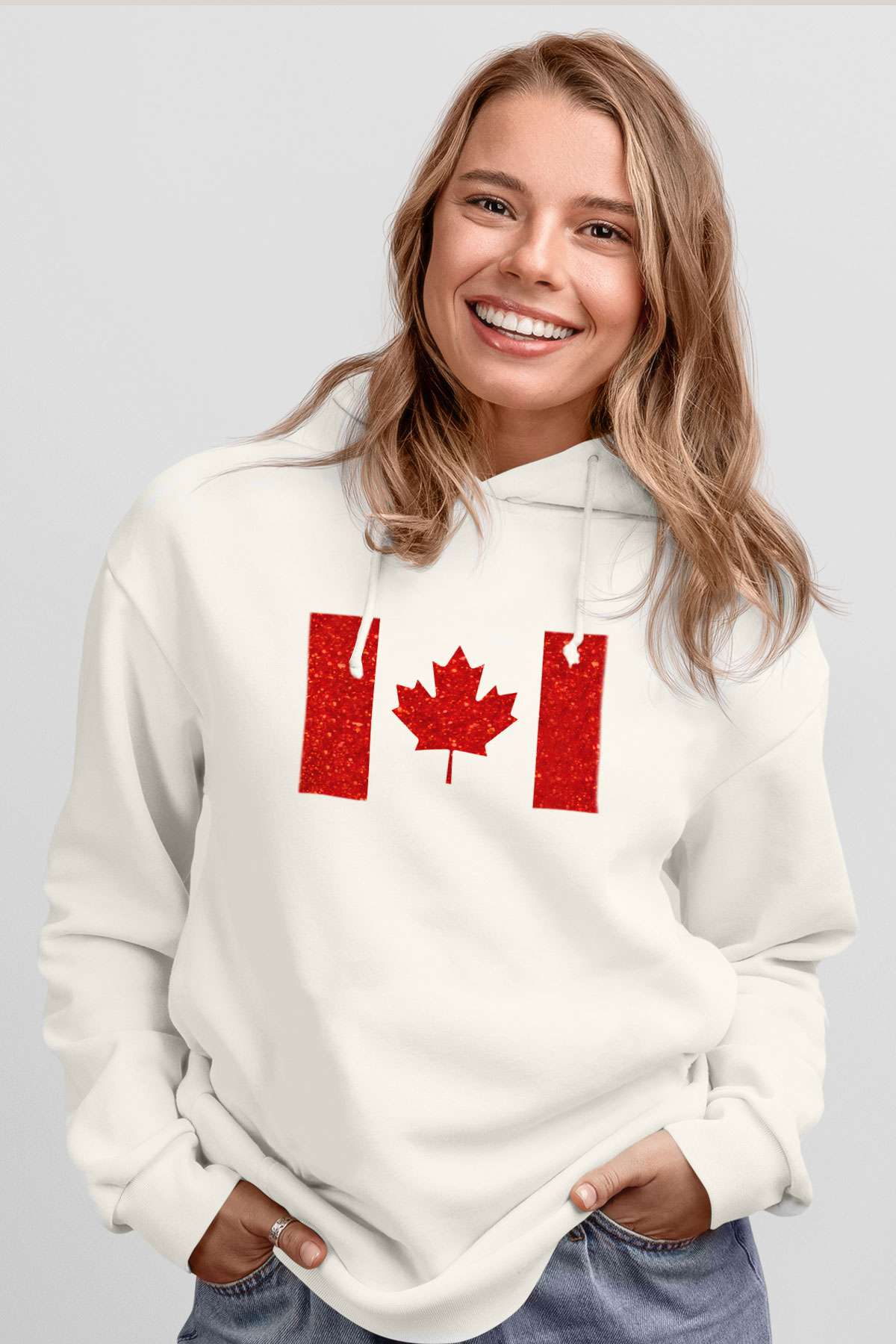 Kanada Beyaz Unisex Kapşonlu Sweatshirt