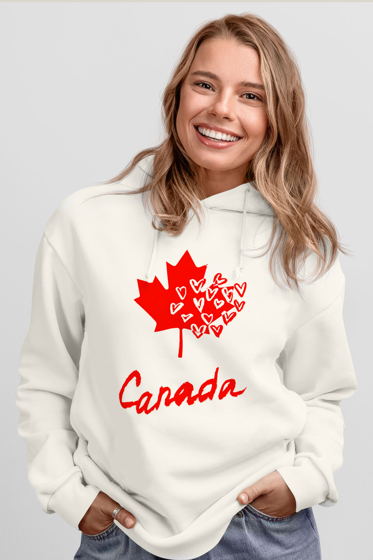 Kanada Beyaz Unisex Kapşonlu Sweatshirt