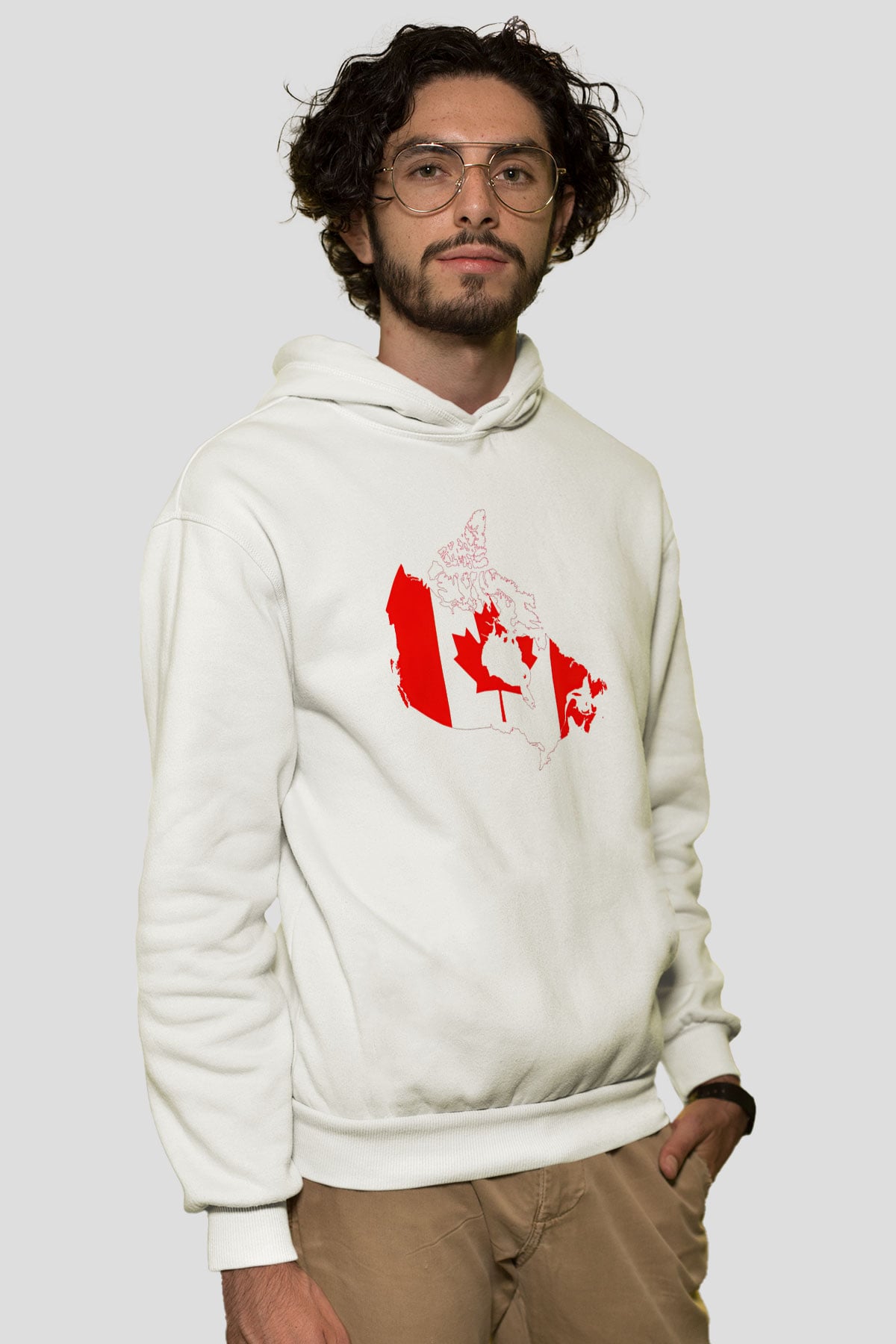 Kanada Beyaz Unisex Kapşonlu Sweatshirt