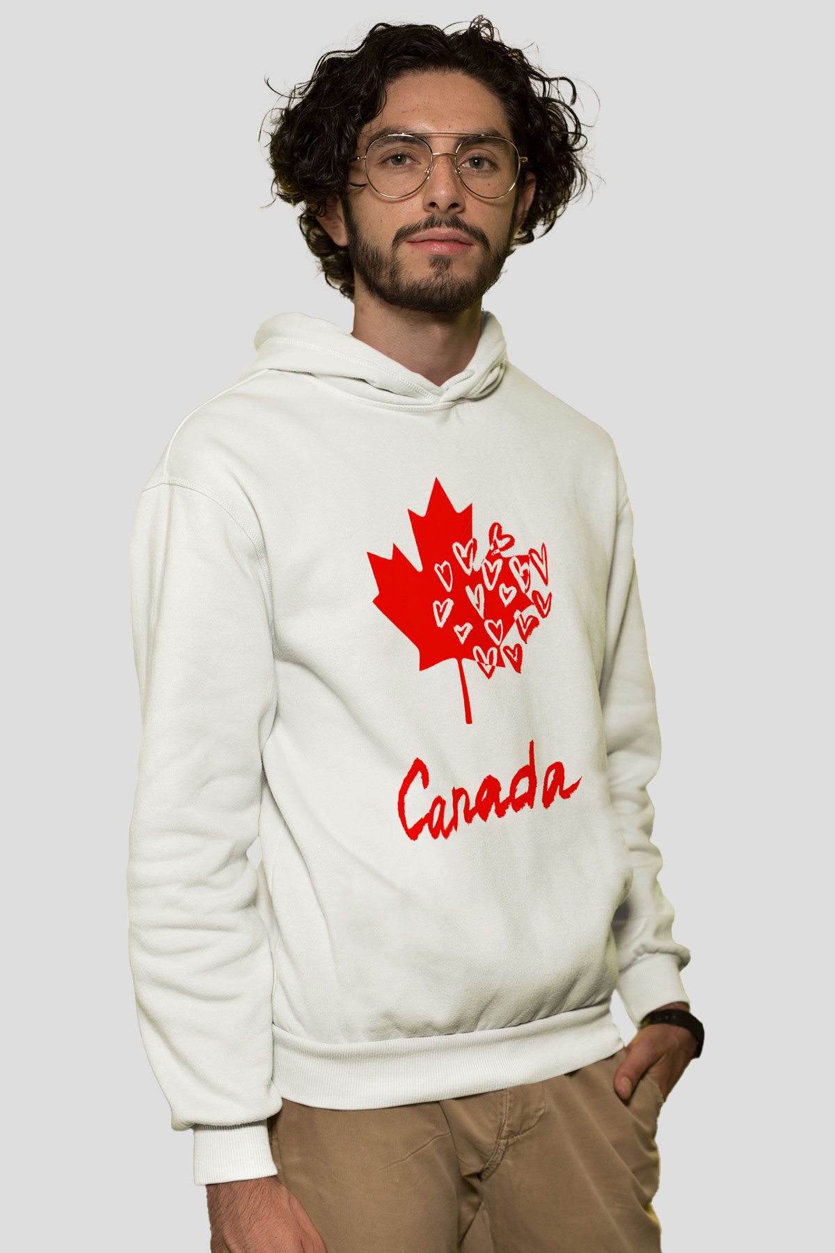Kanada Beyaz Unisex Kapşonlu Sweatshirt