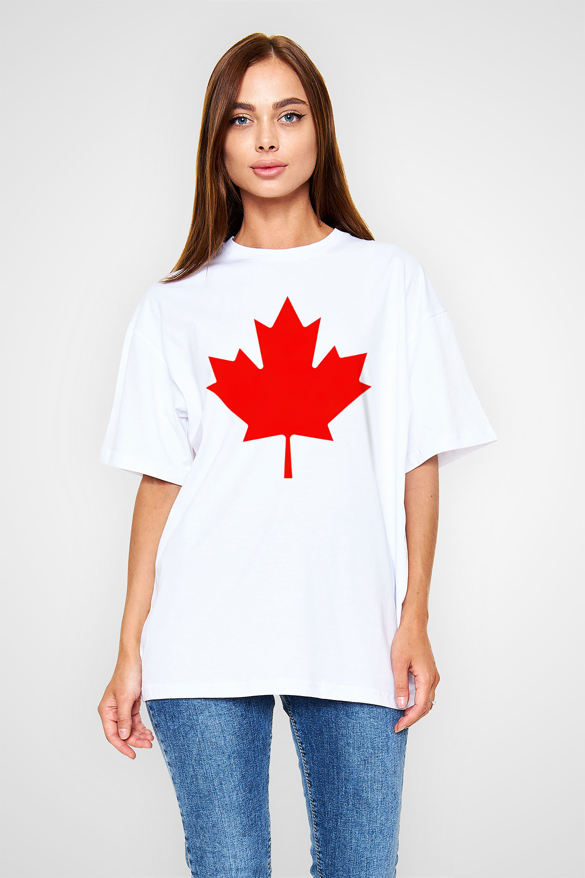 Kanada Beyaz Unisex Oversize Tişört T-Shirt
