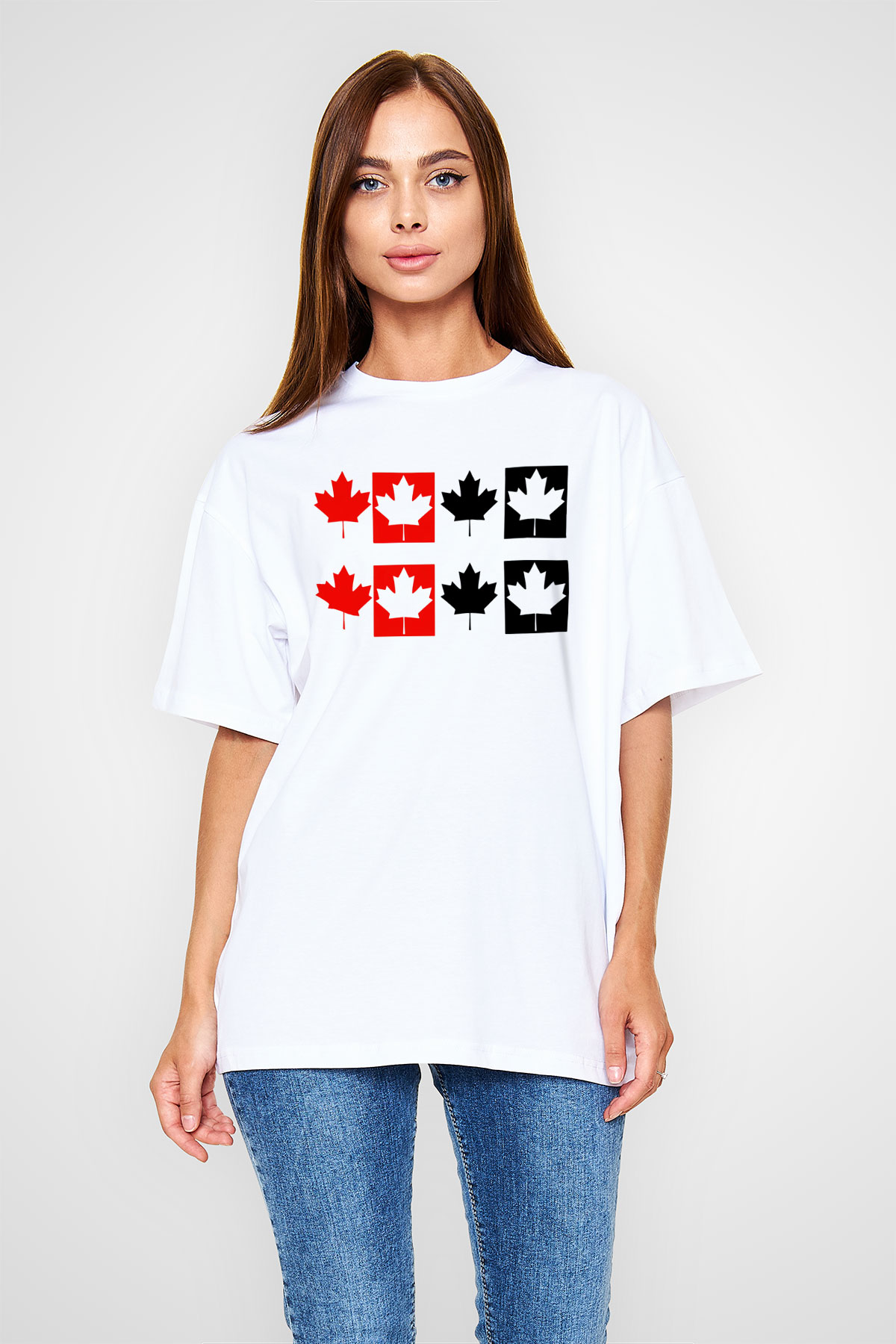 Kanada Beyaz Unisex Oversize Tişört T-Shirt