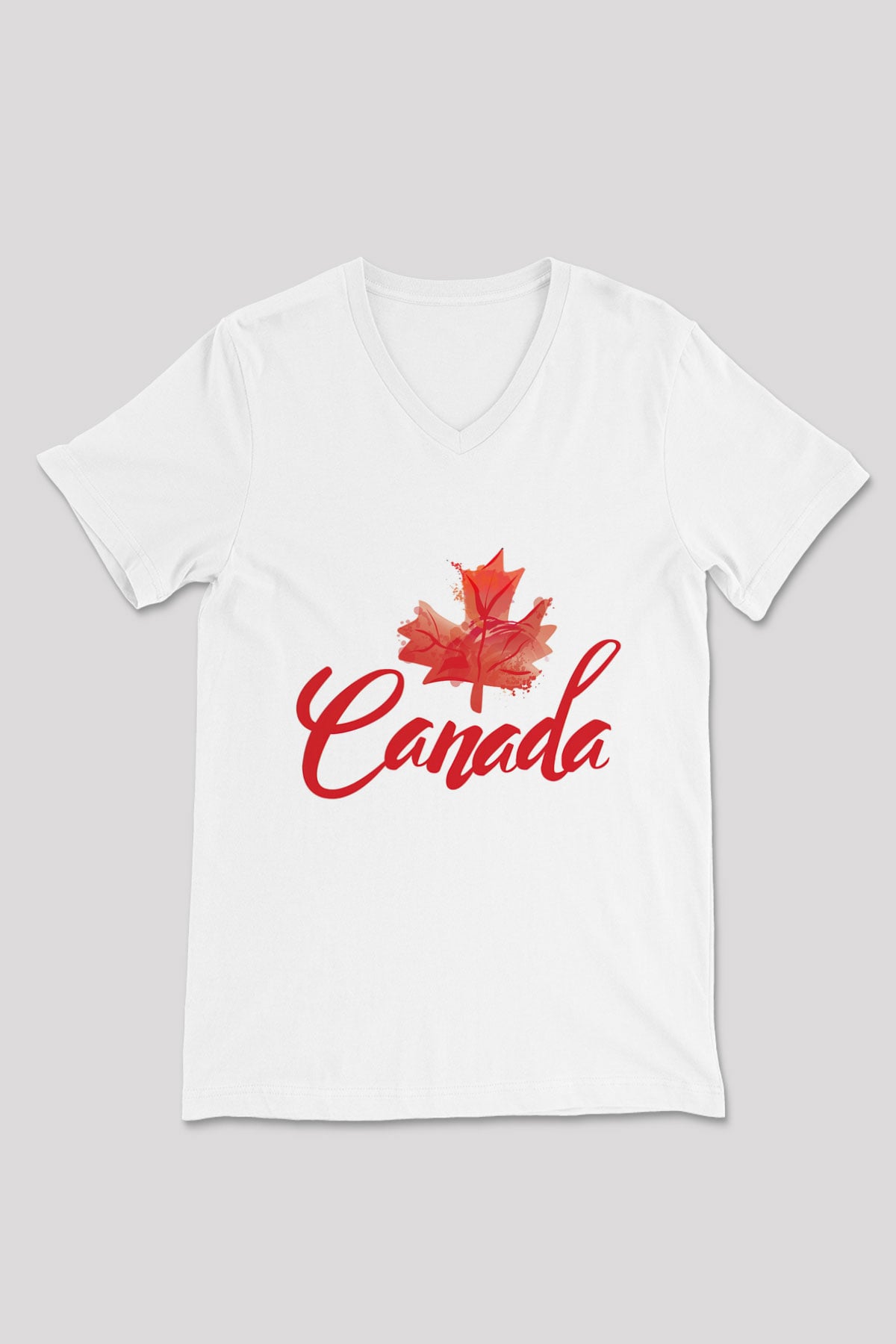 Kanada Beyaz Unisex V Yaka Tişört T-Shirt