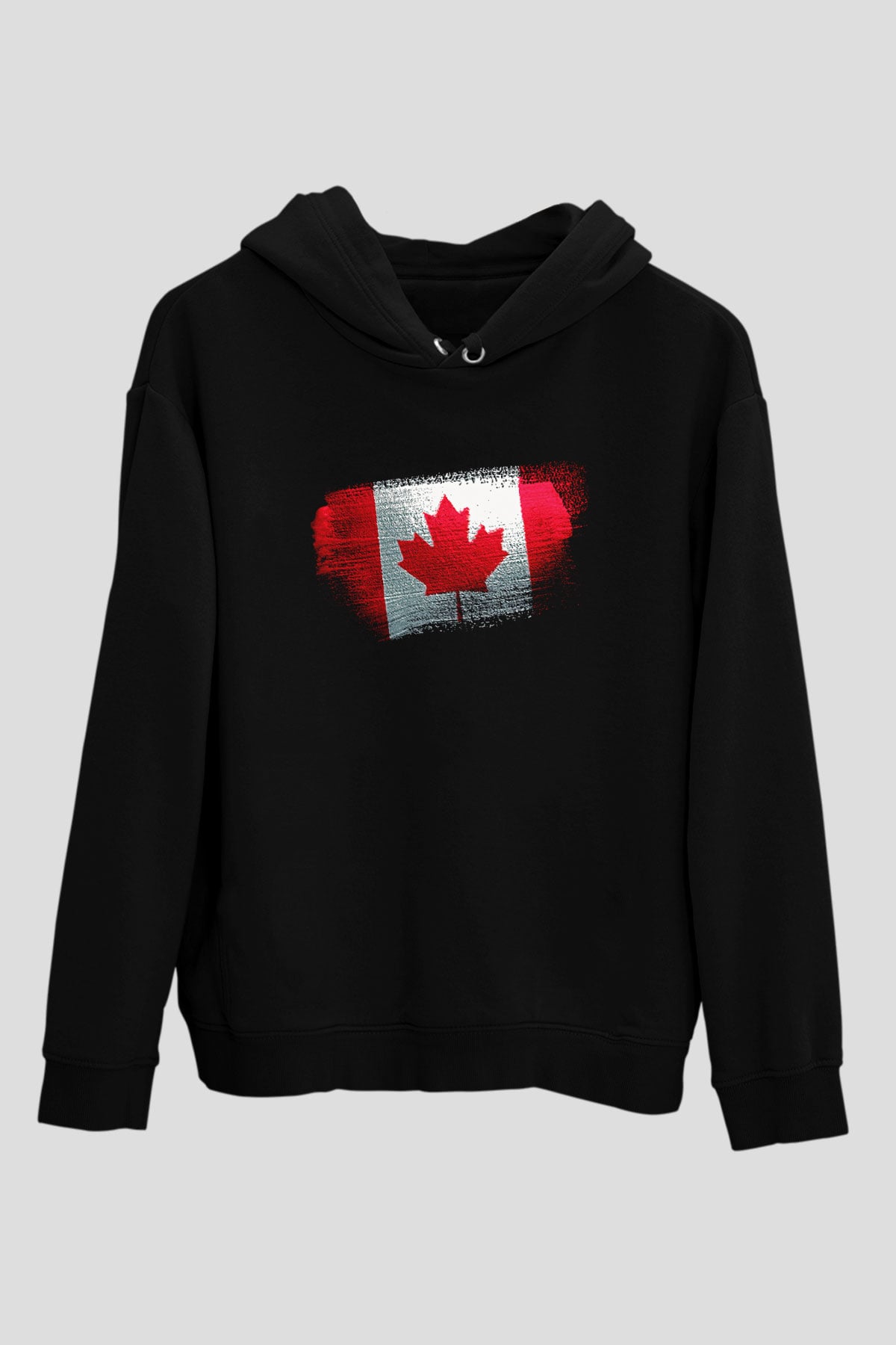 Kanada - Canada Bayrağı Baskılı Unisex Siyah Hoodie