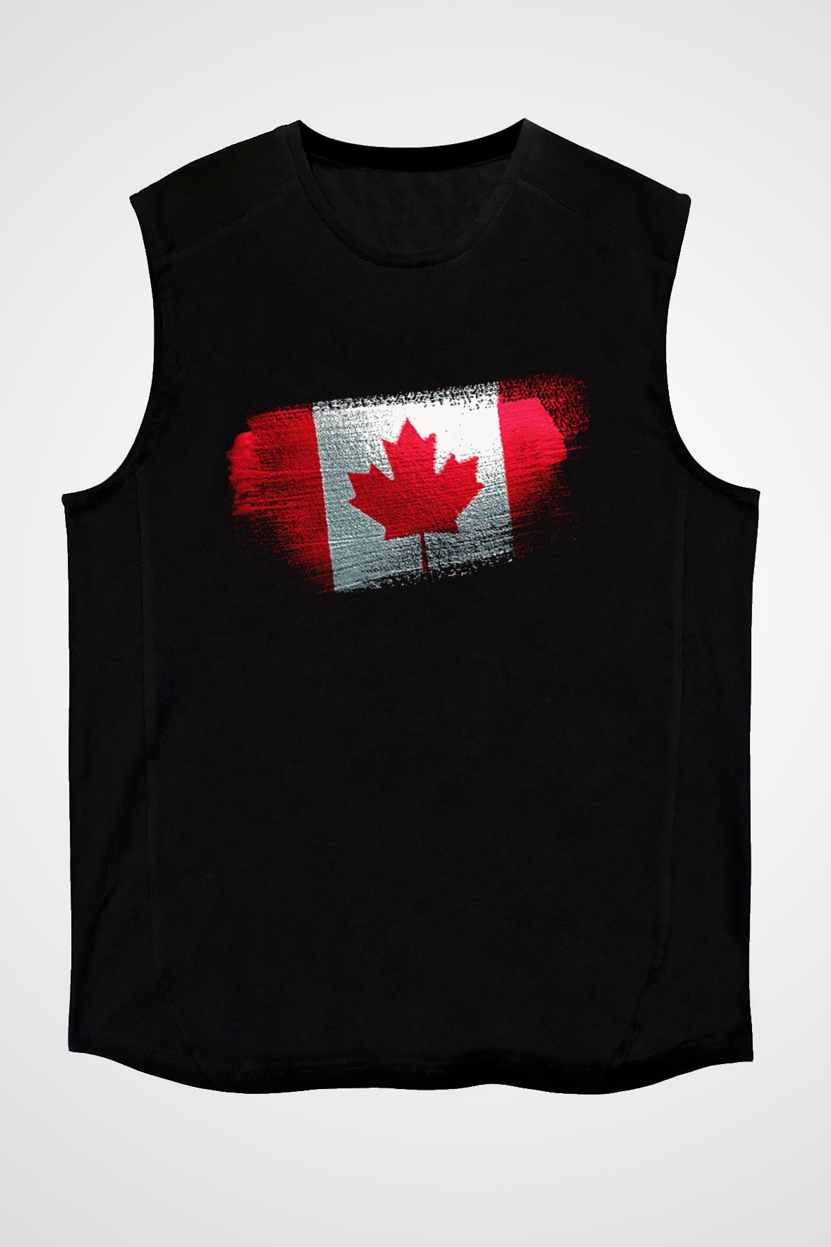 Kanada - Canada Bayrağı Baskılı Unisex Siyah Kolsuz Tişört
