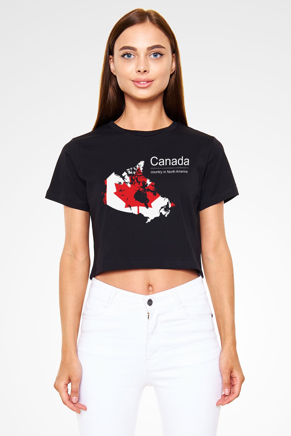 Kanada Siyah Crop Top Tişört
