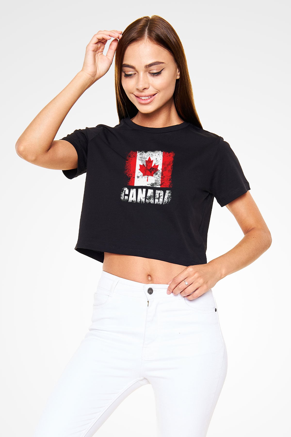 Kanada Siyah  Crop Top Tişört