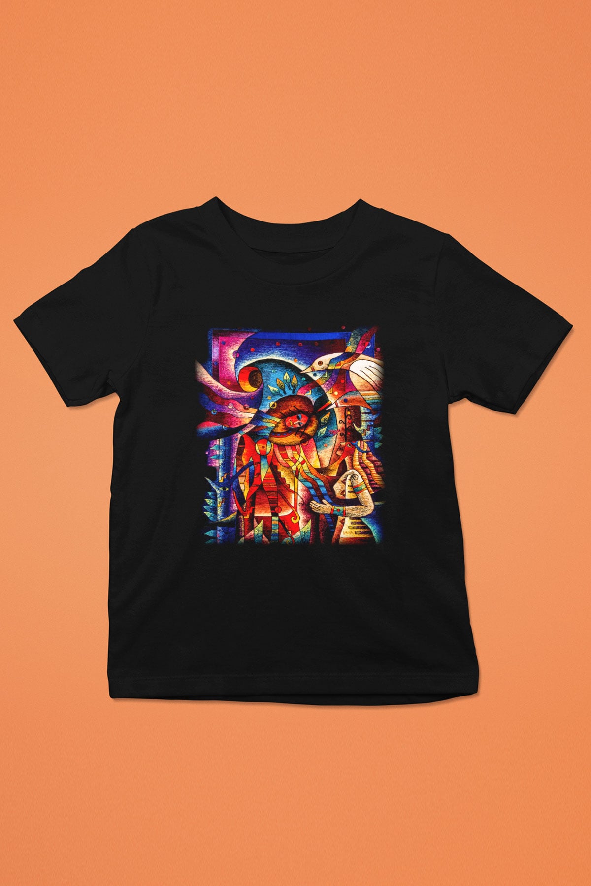 Kanaviçe Baskılı Siyah Unisex Çocuk Tişört