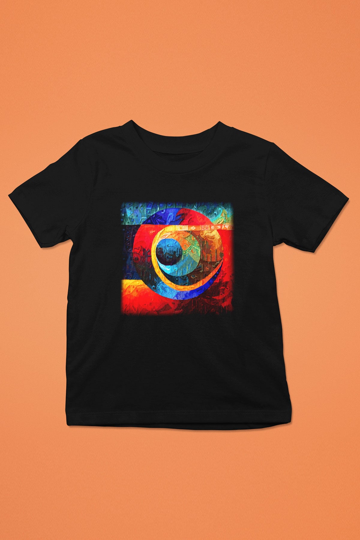 Kanaviçe Baskılı Siyah Unisex Çocuk Tişört