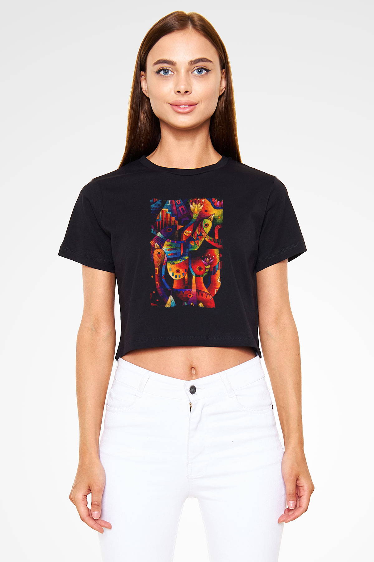 Kanaviçe Siyah  Crop Top Tişört