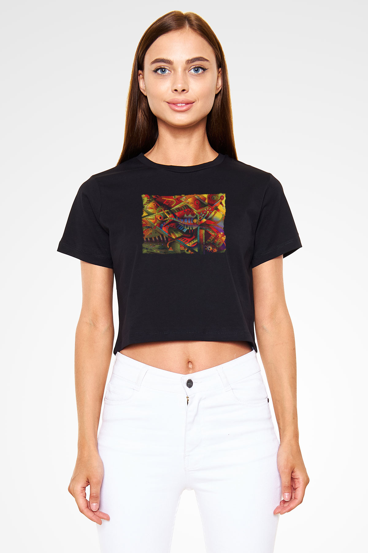 Kanaviçe Siyah  Crop Top Tişört