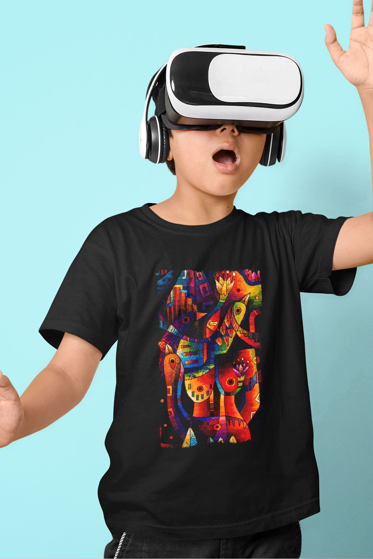 Kanaviçe Siyah Unisex Çocuk Tişört