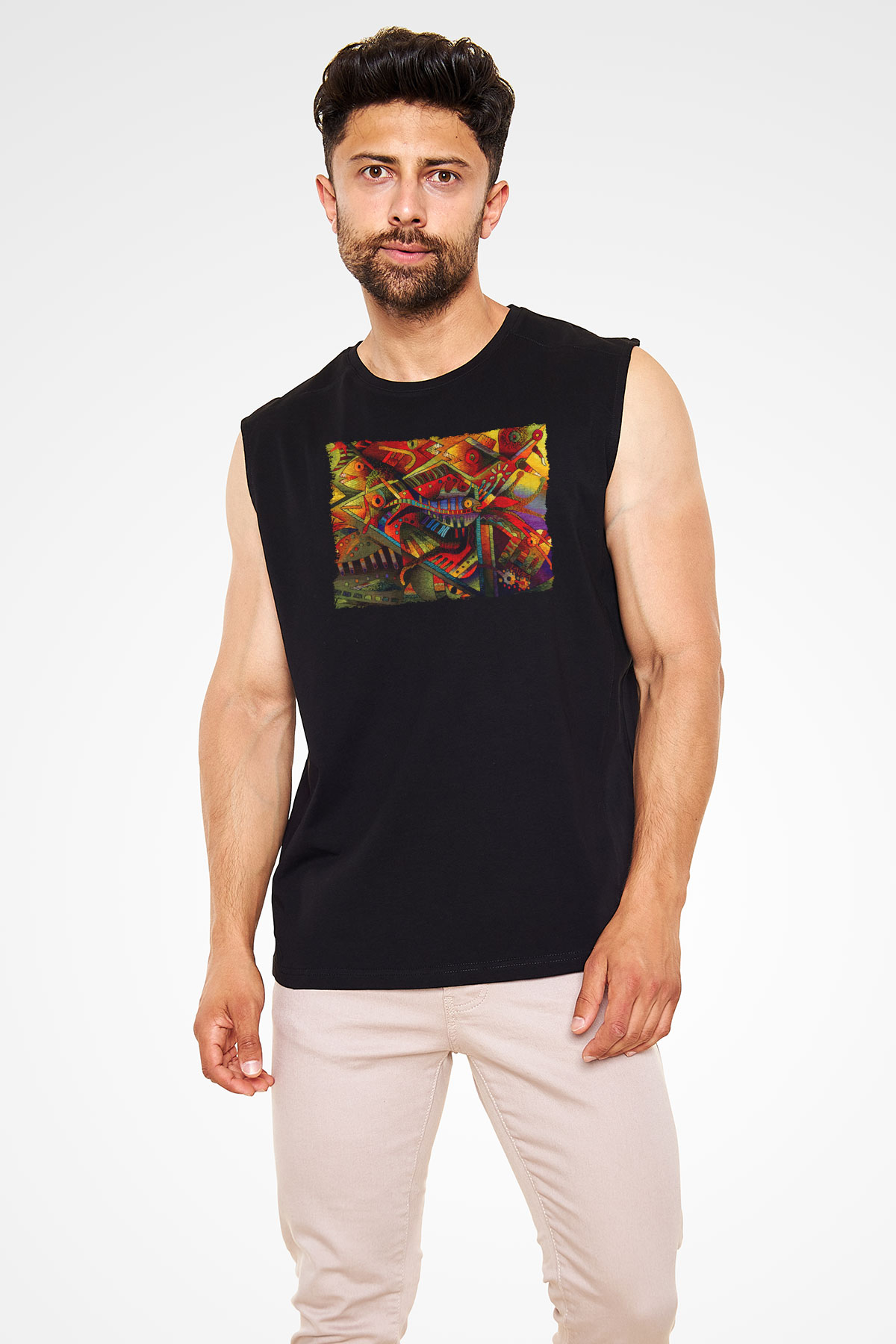 Kanaviçe Siyah Unisex Kolsuz Tişört