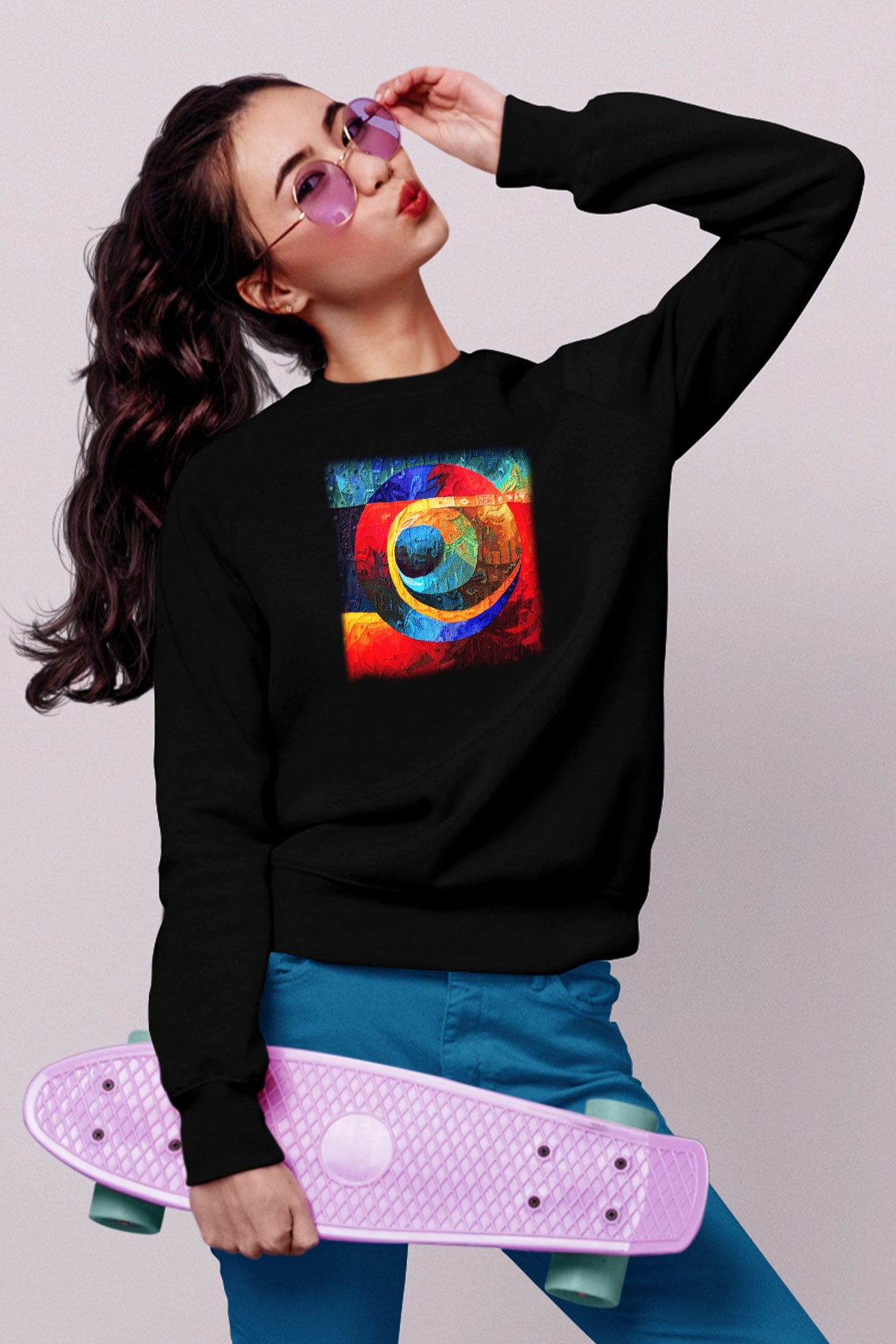 Kanaviçe Siyah Unisex Sweatshirt