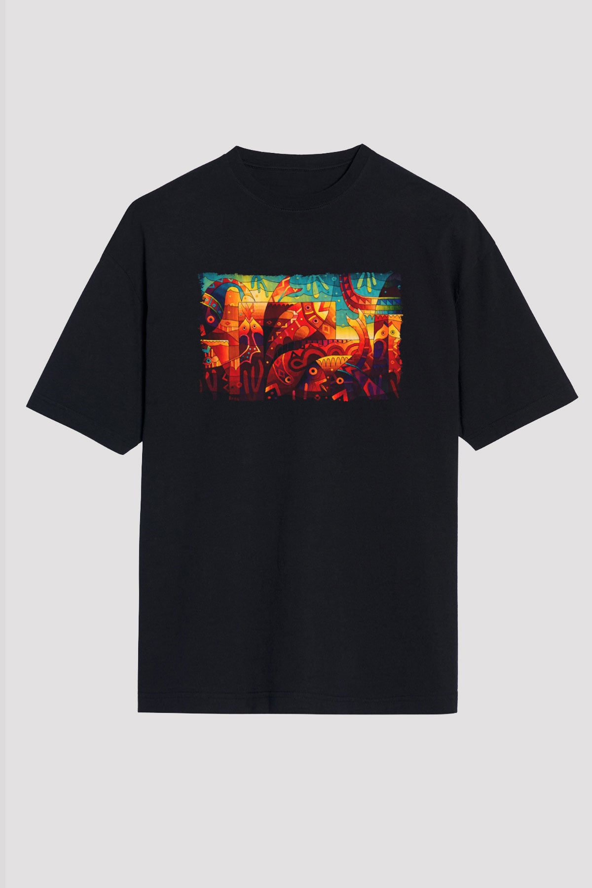 Kanaviçe Siyah Oversize Tişört Oversize T-shirt - TişörtFabrikası